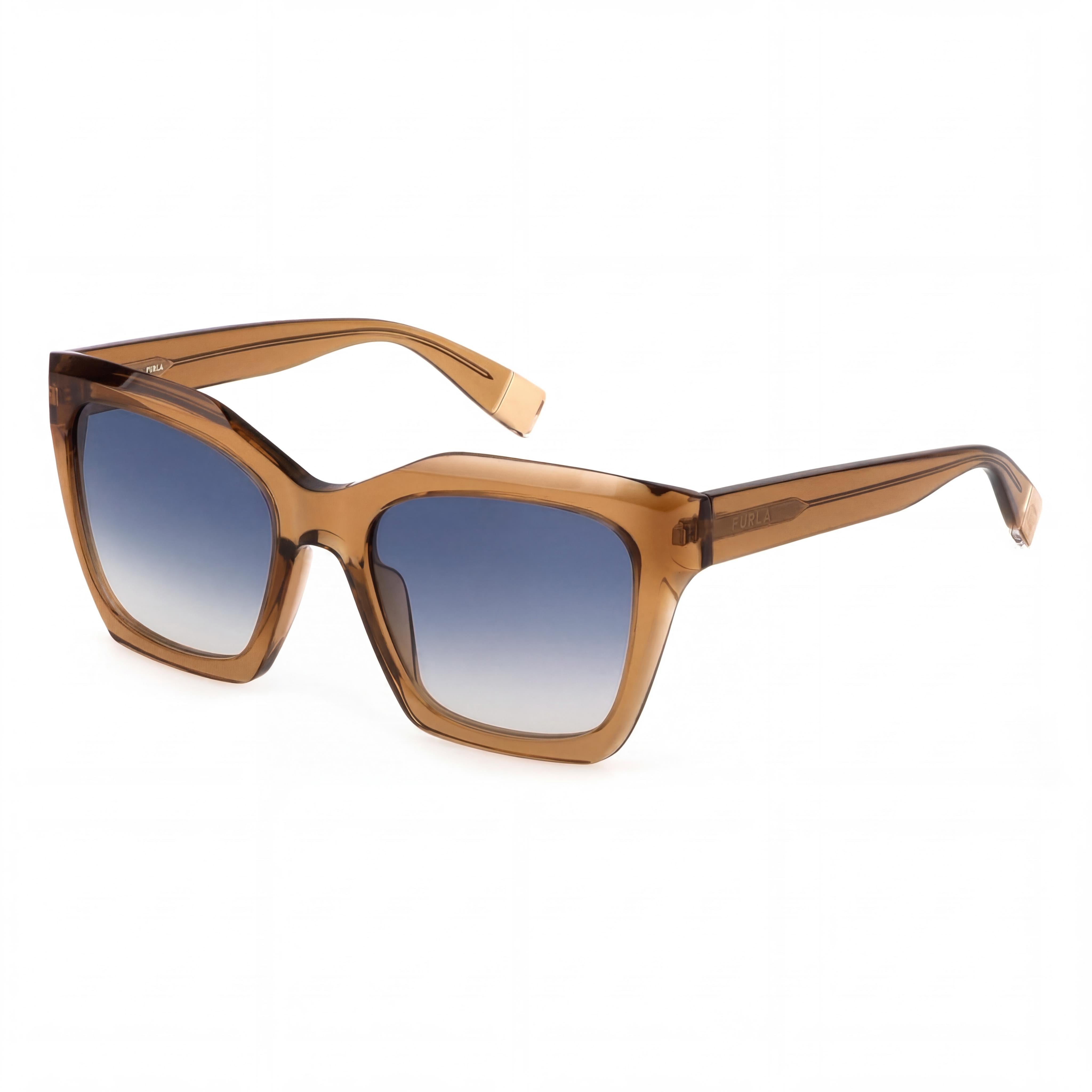 Gafas Furla Sfu621v para mujer, con montura de plástico transparente brillante en color coñac, lentes degradadas con protección UV de 53 mm, Photo 1