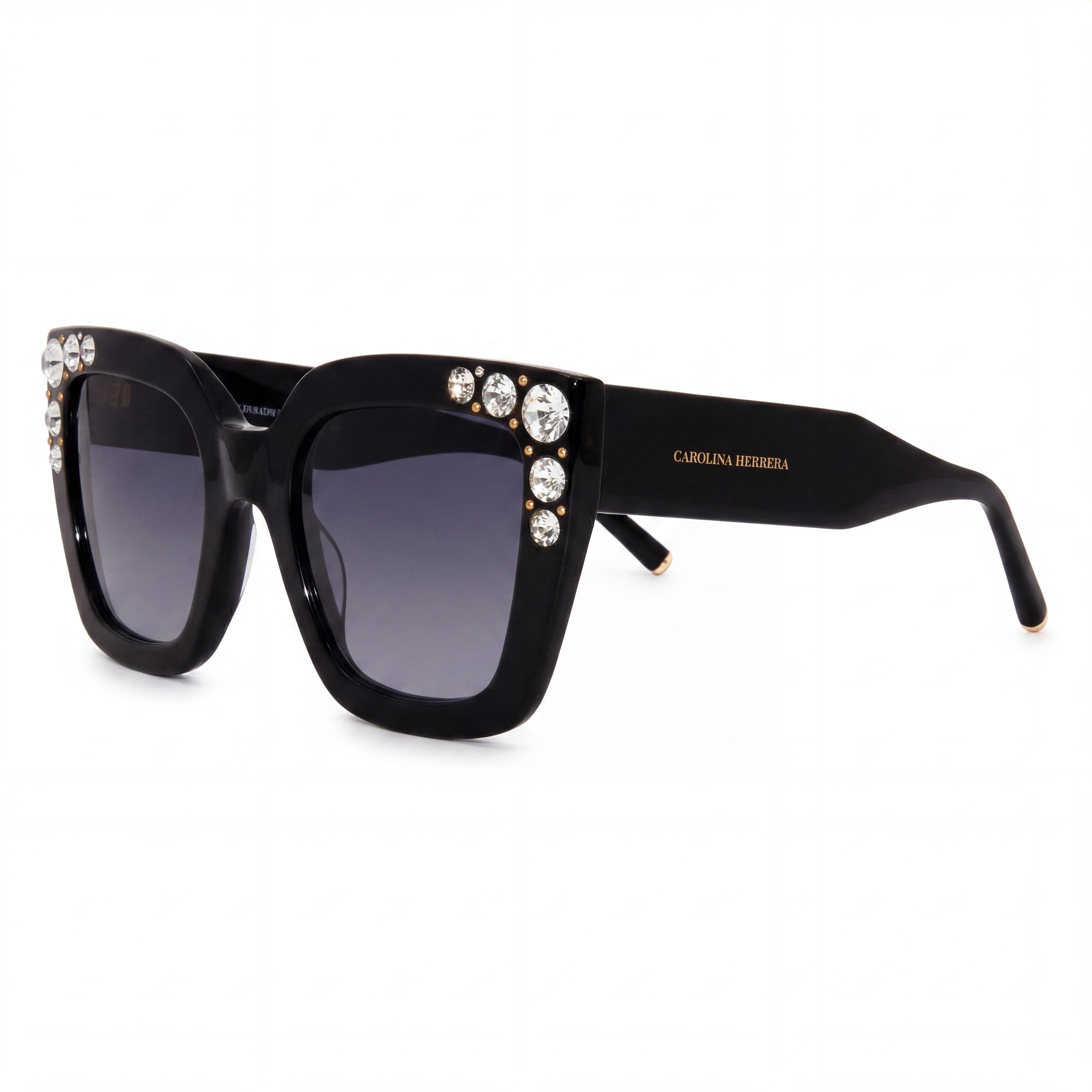 Carolina Herrera Her 0130/S Women's Black Gemstones Gold-logo Plastic 52mm Dark Grey Shaded UV Protection, Photo 1