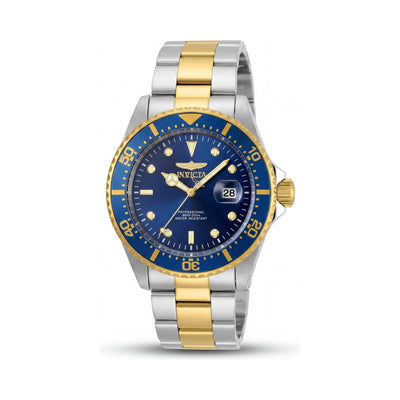 Reloj de cuarzo Invicta para hombre 22019 Pro Diver de acero inoxidable y chapado en oro de 18k con esfera azul, luminoso y resistente al agua, 43 mm