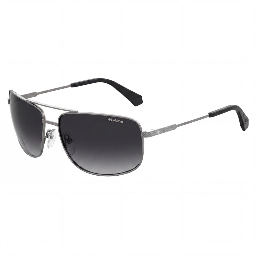 Gafas de sol rectangulares polarizadas Polaroid para hombre de acero inoxidable, montura rutenio semi mate, lente gris 63mm