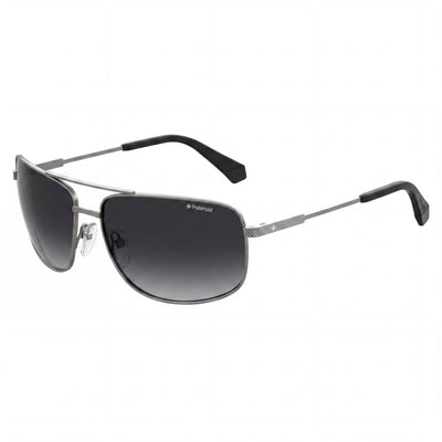 Polaroid Men's Rectangular Polarized Stainless Steel Sunglasses, Semi Matte Ruthenium Frame, Gray Lens 63mm