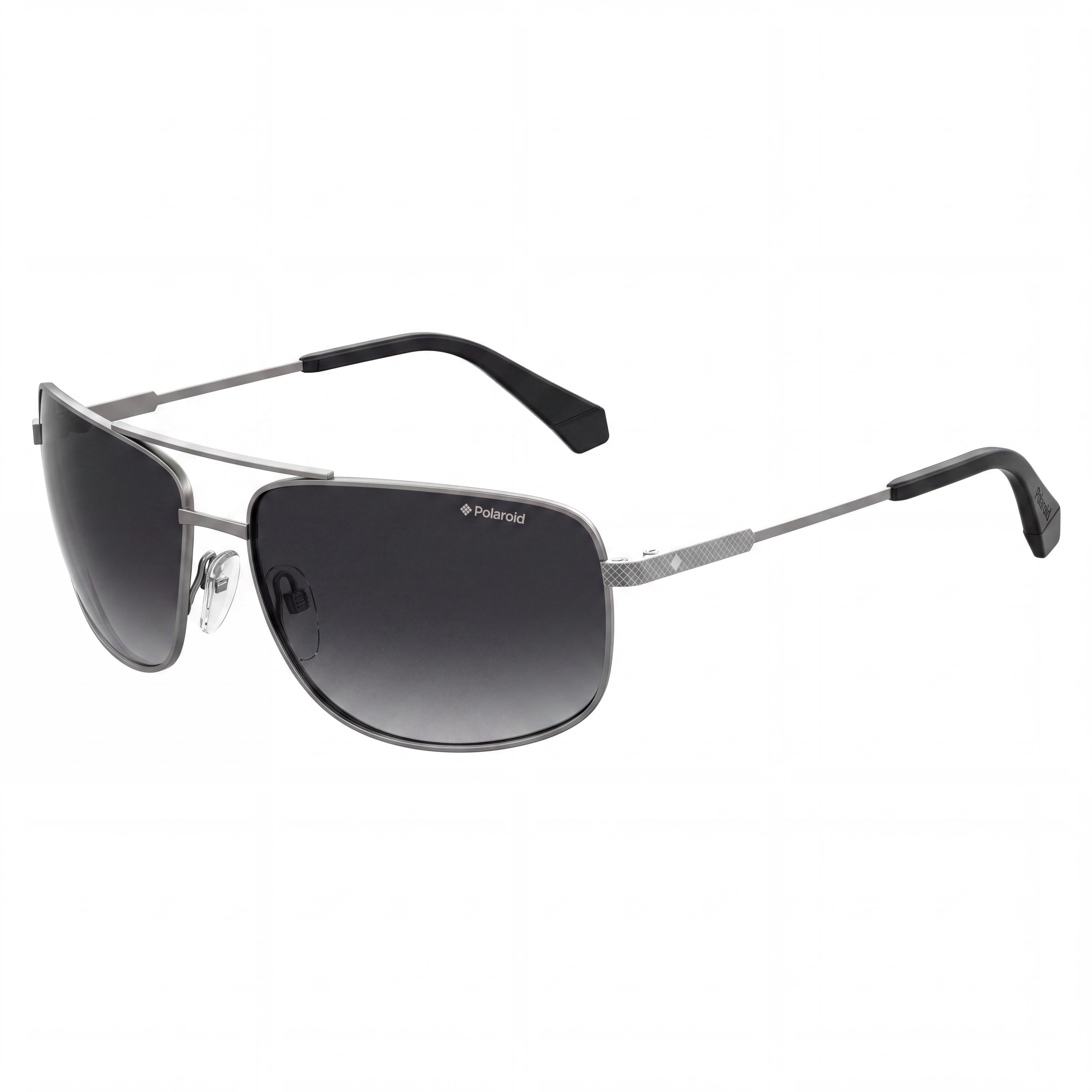Polaroid Men's Rectangular Polarized Stainless Steel Sunglasses, Semi Matte Ruthenium Frame, Gray Lens 63mm, Photo 1