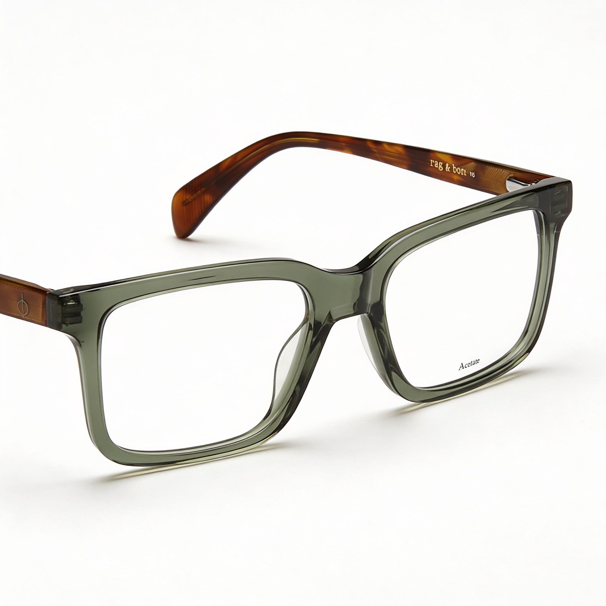 rag & bone Men's Casual Style Optical Frames Eyeglasses with Green Acetate Frames and Clear Plastic Lenses 53mm, Photo 1