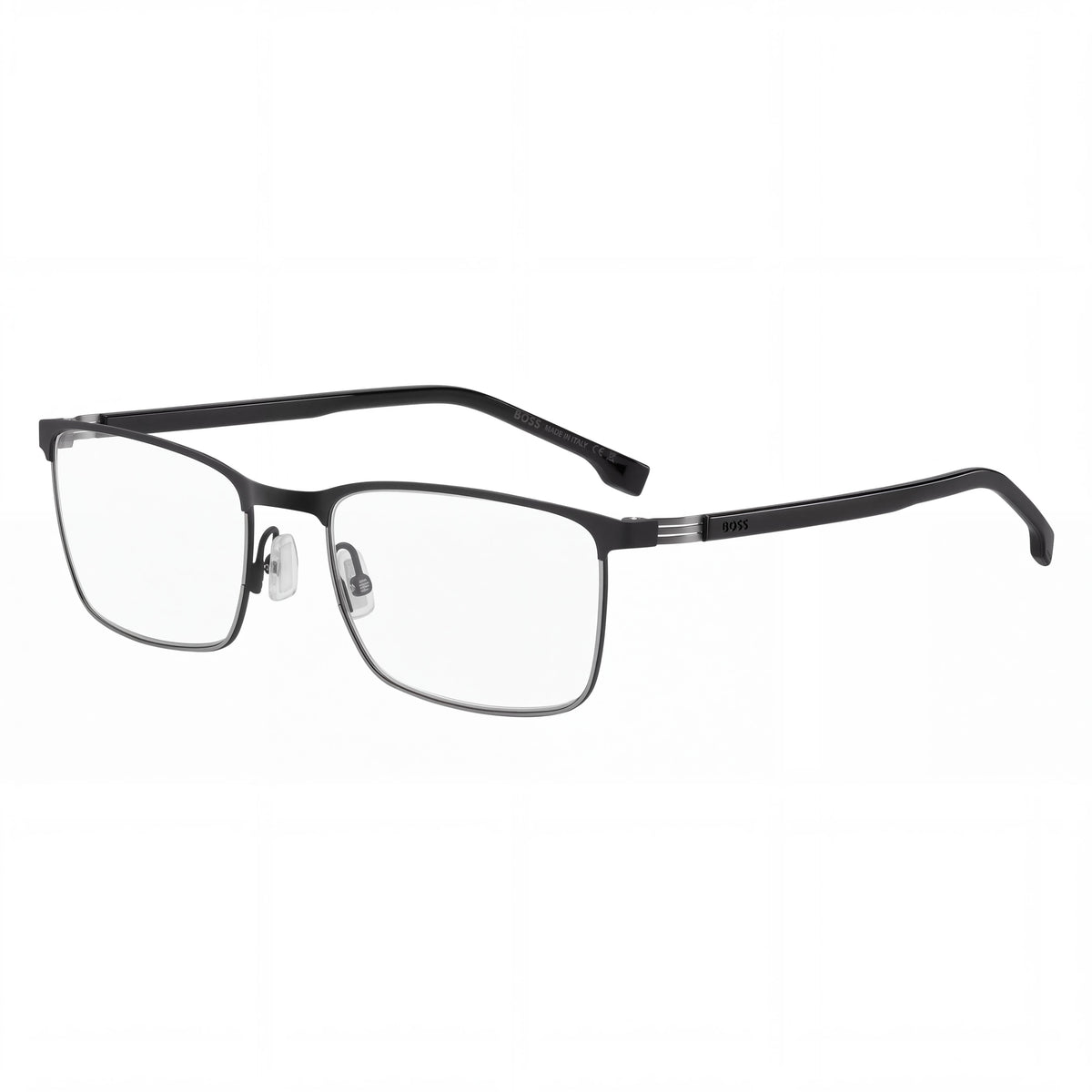 BOSS 1637 Women's Stainless Steel Rectangular Non- Eyeglasses Matte Black Ruthenium Transparent Lenses 54-18-150, Photo 1