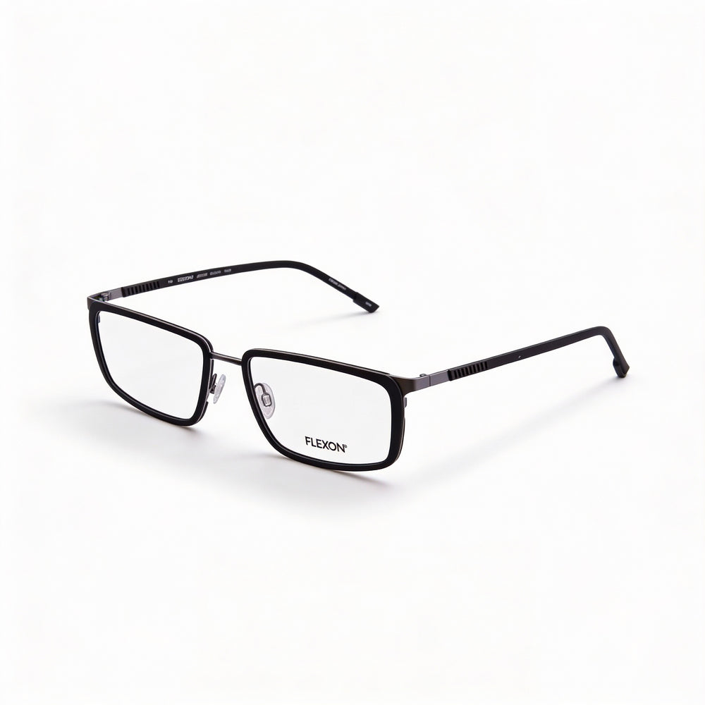 Flexon E1138 Men's Full Rim Rectangle Metal Frame Eyeglasses in Matte Black, Lens Width 56mm