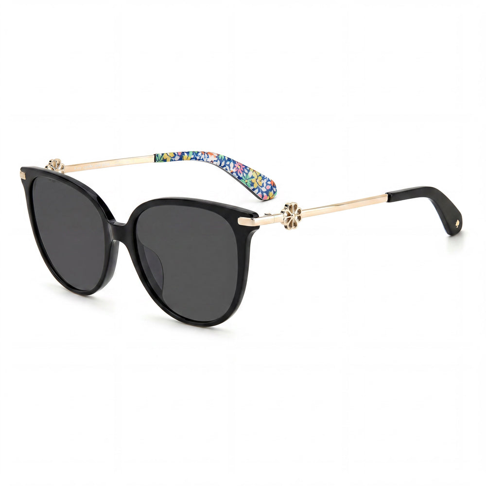 kate spade new york Gafas de sol clásicas de moda para mujer con protección UV, armazón de plástico negro y gris, lentes grises de 60 mm