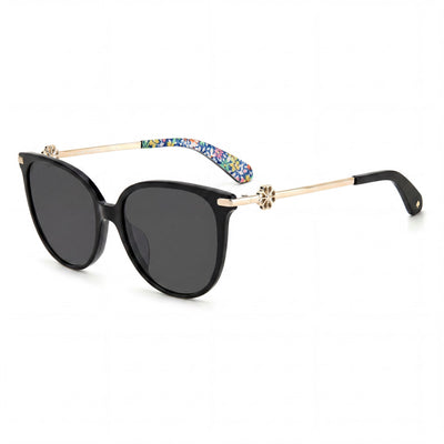 kate spade new york Gafas de sol clásicas de moda para mujer con protección UV, armazón de plástico negro y gris, lentes grises de 60 mm