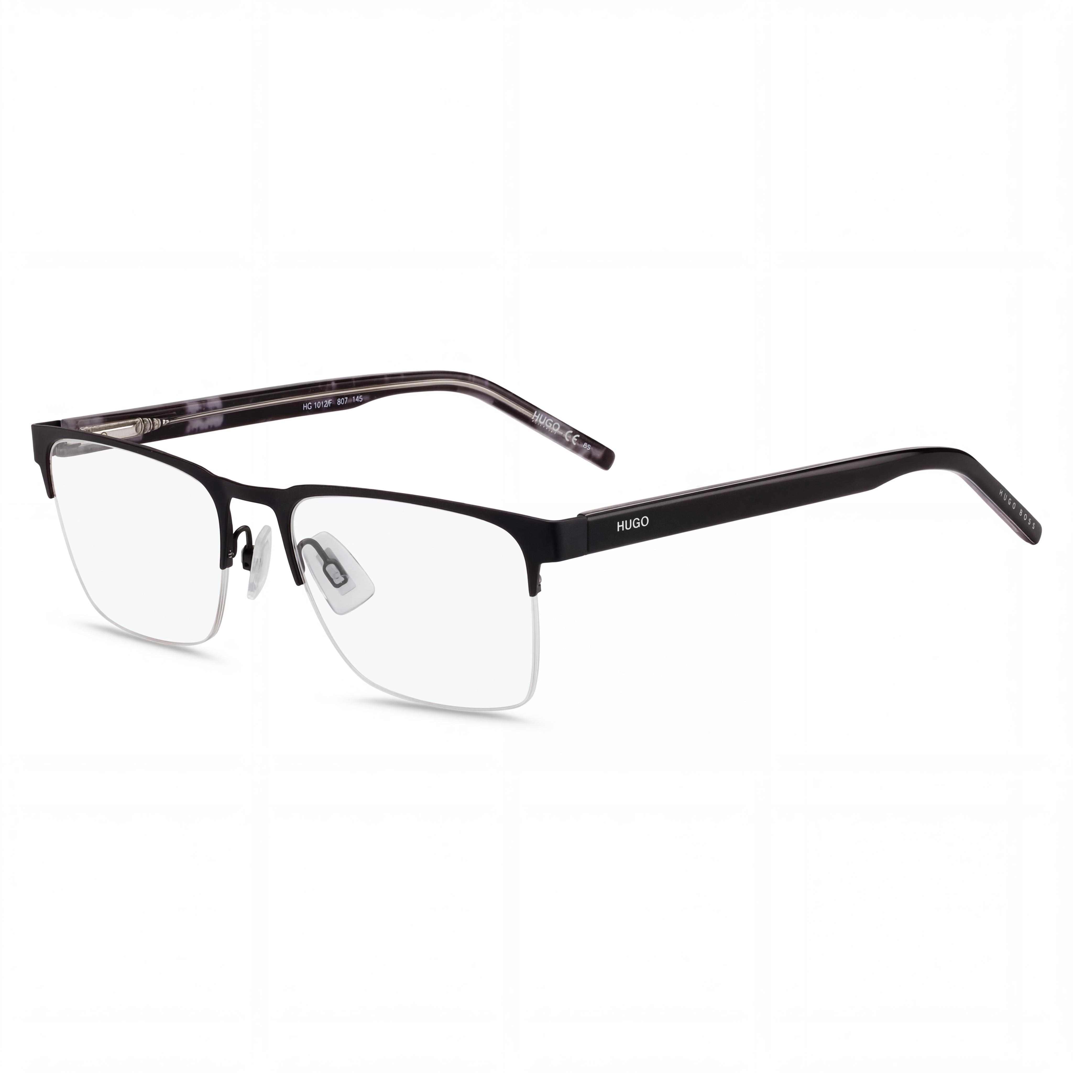 HUGO HG 1076 Gafas unisex rectangulares de aleación de acero negro mate de 56 mm, Photo 1