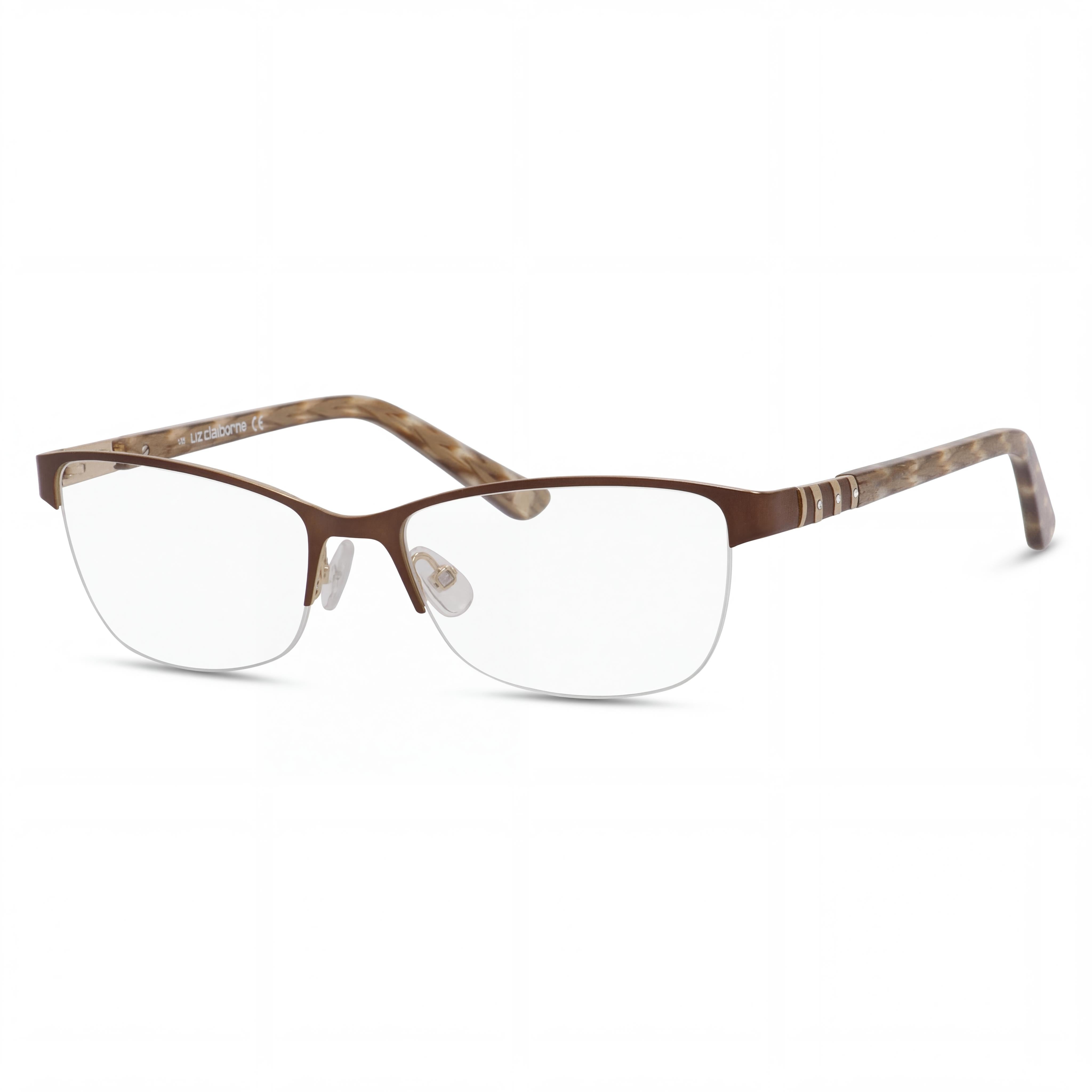 Liz Claiborne 615 Women's Brown Cat Eye Metal & Acetate Prescription Ready Optical Frames with Clear Demo Lenses 51mm, Photo 1