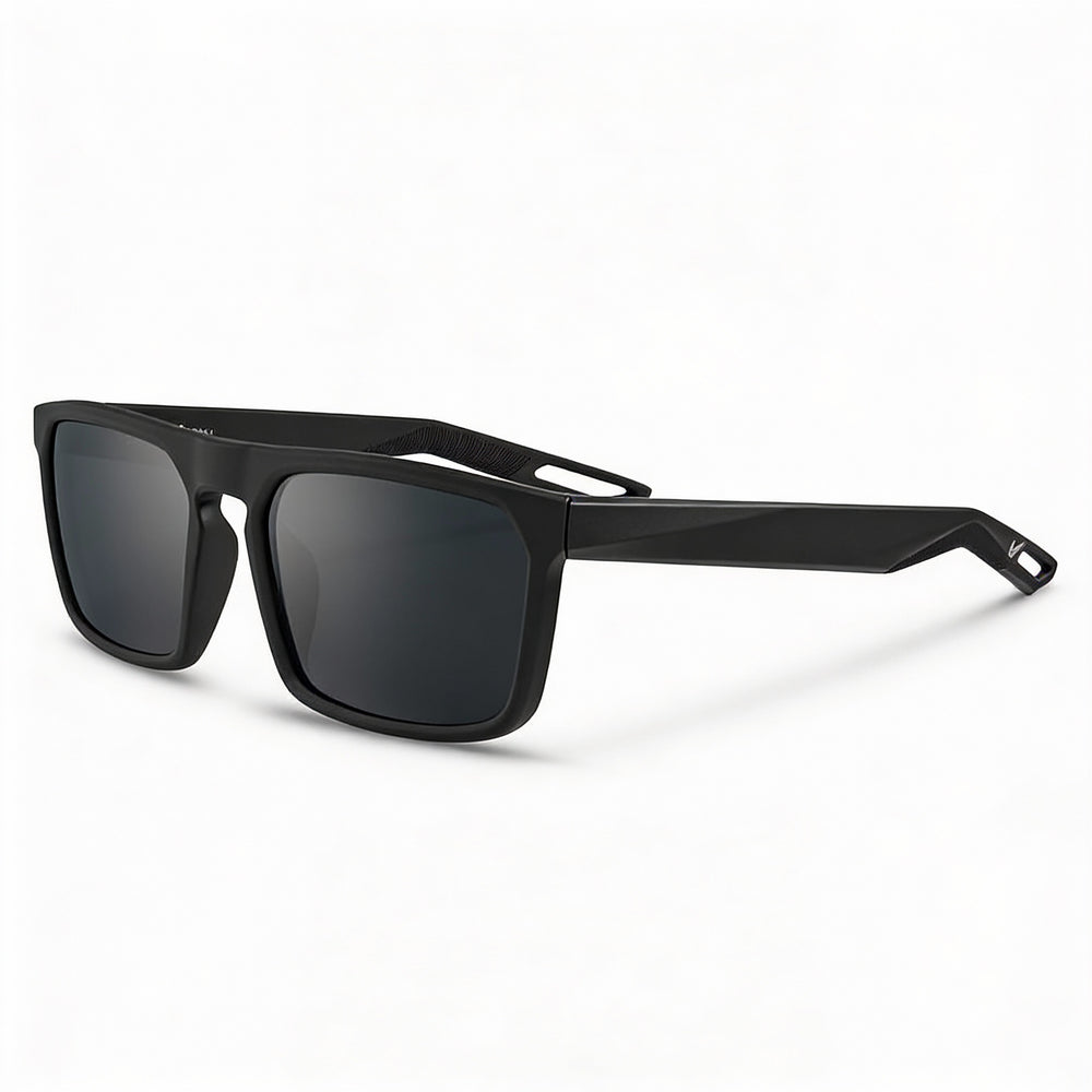 NIKE Modern Unisex Rectangular Non-Polarized Plastic Sunglasses Matte Black Frame Dark Grey Lenses 55mm