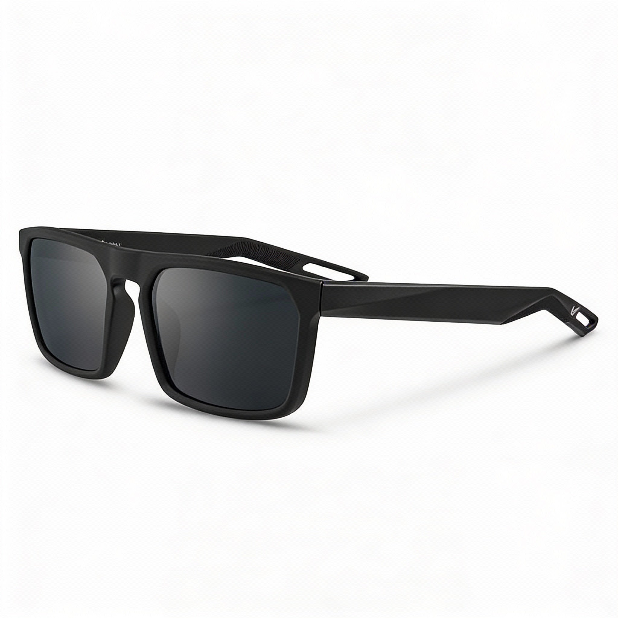 NIKE Modern Unisex Rectangular Non-Polarized Plastic Sunglasses Matte Black Frame Dark Grey Lenses 55mm, Photo 1