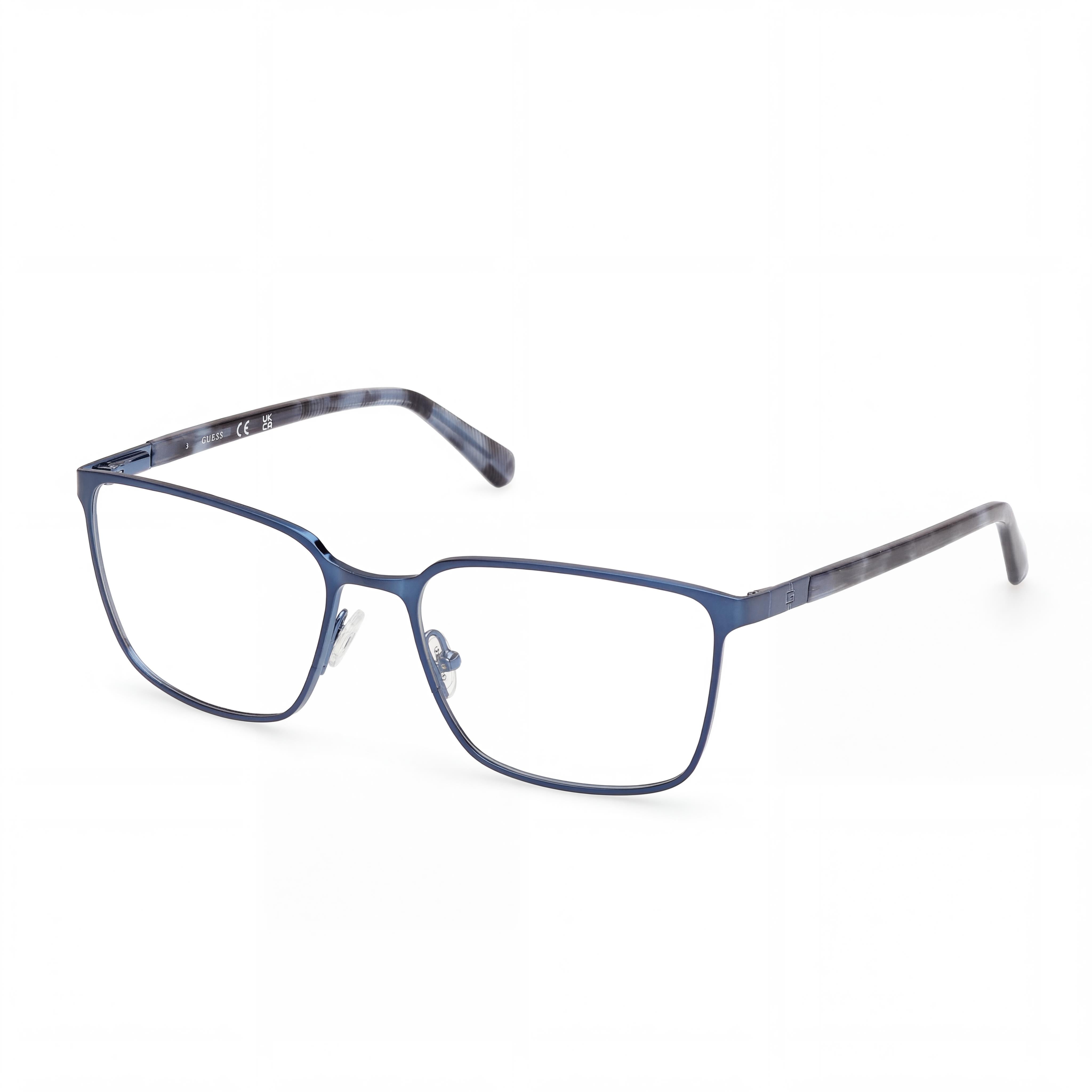 GUESS Gu50243 Men's Matte/Shiny Blue Metal Frame Eyeglasses with Polycarbonate Lenses, Lens Width 56mm, Bridge 18mm, Temple Length 145mm, Photo 1