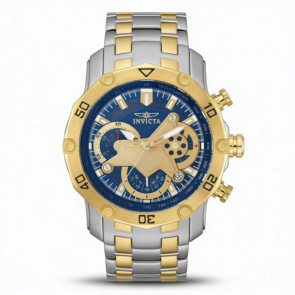 Invicta Pro Diver SCUBA Chronograph Quartz Movement Two-Tone Stainless Steel Blue Dial Watch 100m Water Resistant 50mm Case