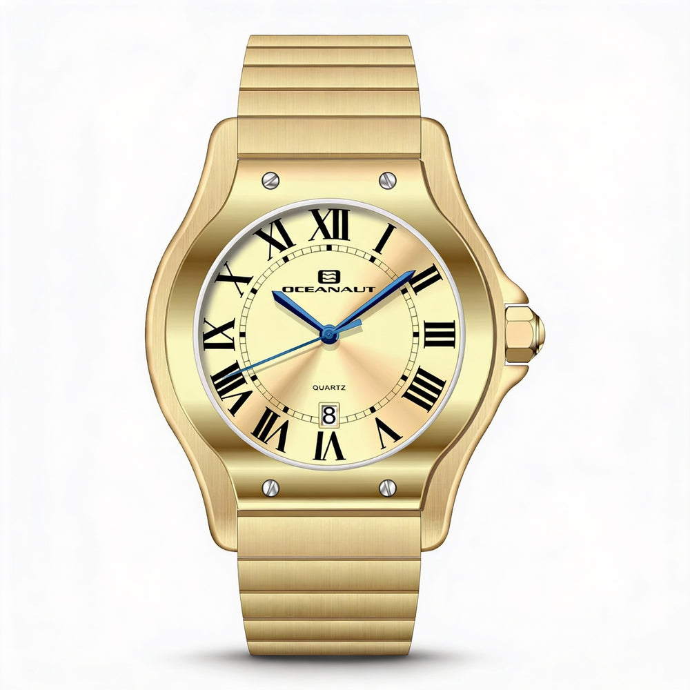 Oceanaut Quartz Movement Men’s Gold-Tone Stainless Steel Water Resistant Watch, Scratch Resistant Mineral Crystal