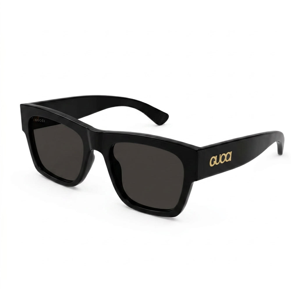 Gucci Fashion Unisex Black Acetate Square Frame Sunglasses with Black Lenses, RX-Able, 54-20-150mm Dimensions