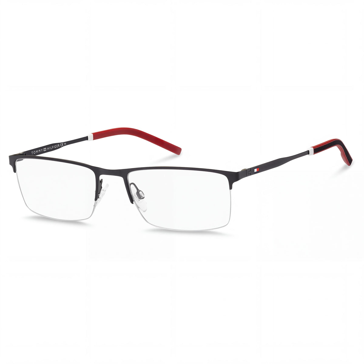 Gafas graduadas Tommy Hilfiger clásicas para hombre de acero inoxidable negro mate, rectangulares, semi-al aire, 56 mm, Photo 1