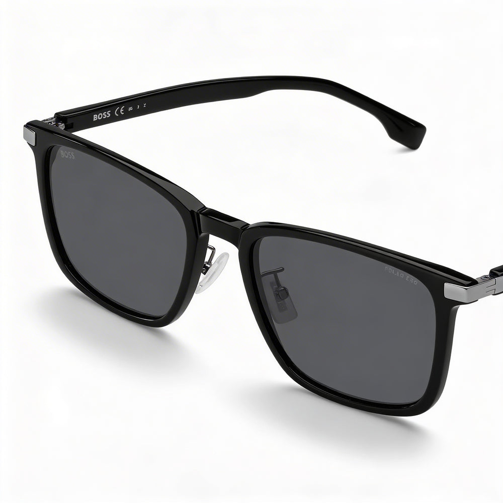 Hugo Boss RECTANGULAR / SQUARE Unisex Black Plastic Frame Grey UV Protected Lenses Sunglasses 57mm