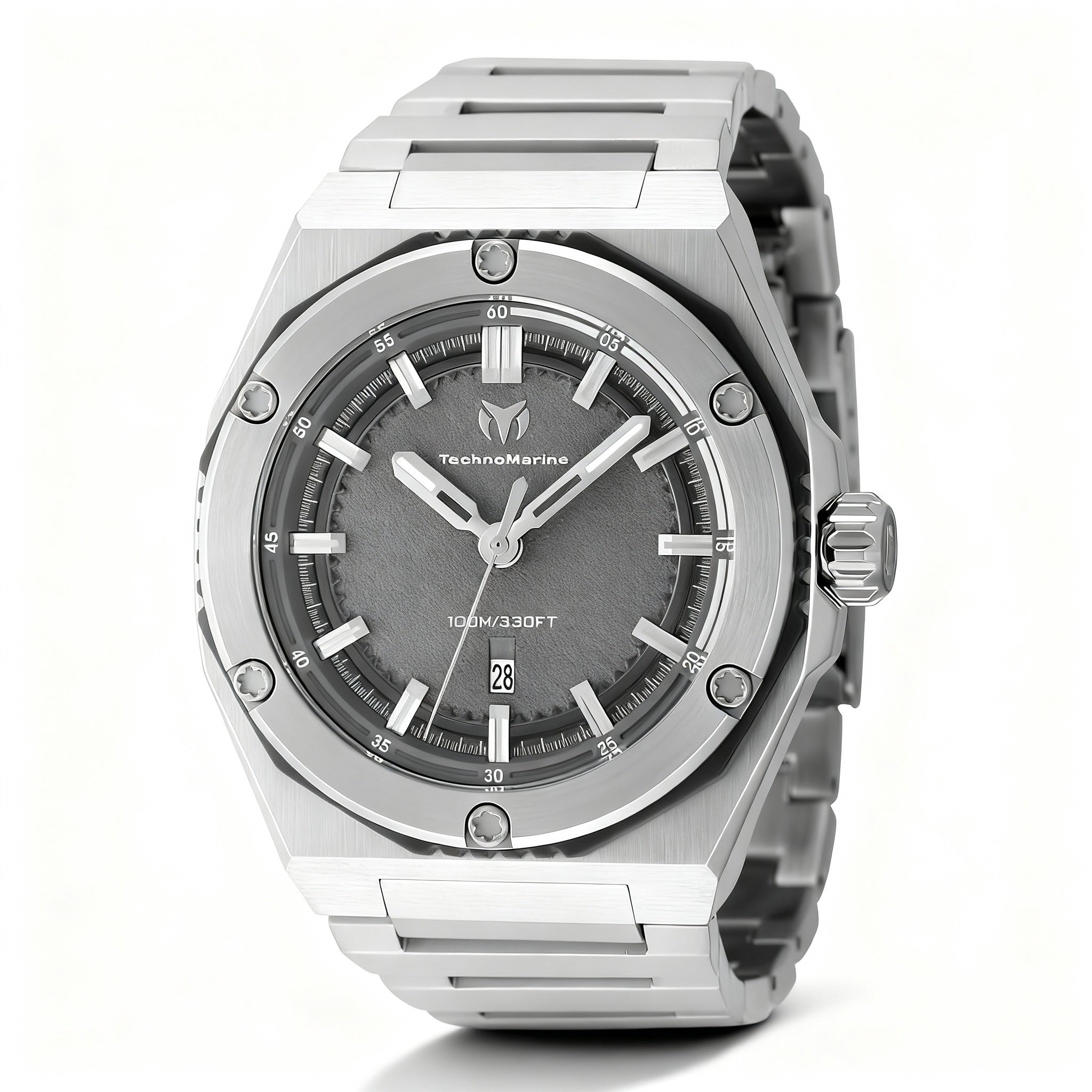 TechnoMarine CORAL - Legacy TM-416074 Men's 45mm Stainless Steel Quartz Watch, Grey Dial, 10 ATM Water Resistant