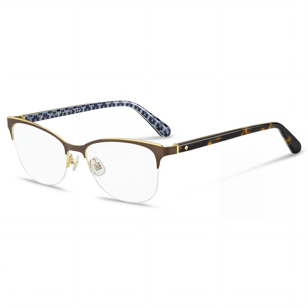 Kate Spade New York Women's Eyeglasses Rectangular Half-Rim Stainless Steel & Acetate Brown 50mm Lens Width