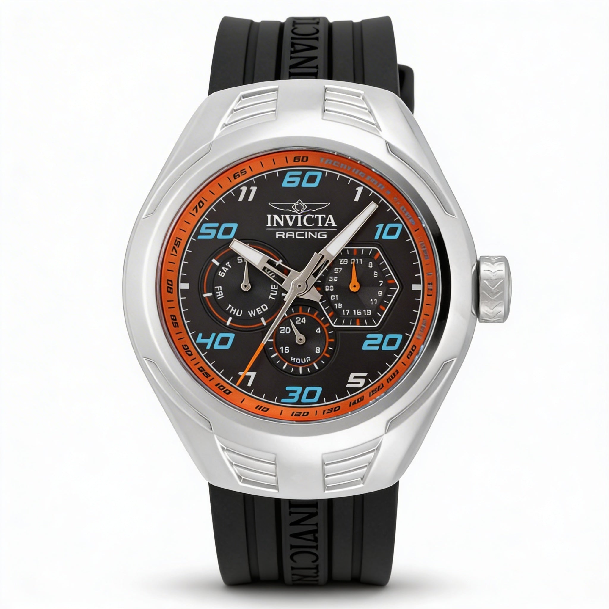 Invicta Racing 47725 Men's Chronograph Quartz Wrist Watch with Silver Case, Black Dial, and Silicone Strap, 46mm, Photo 1