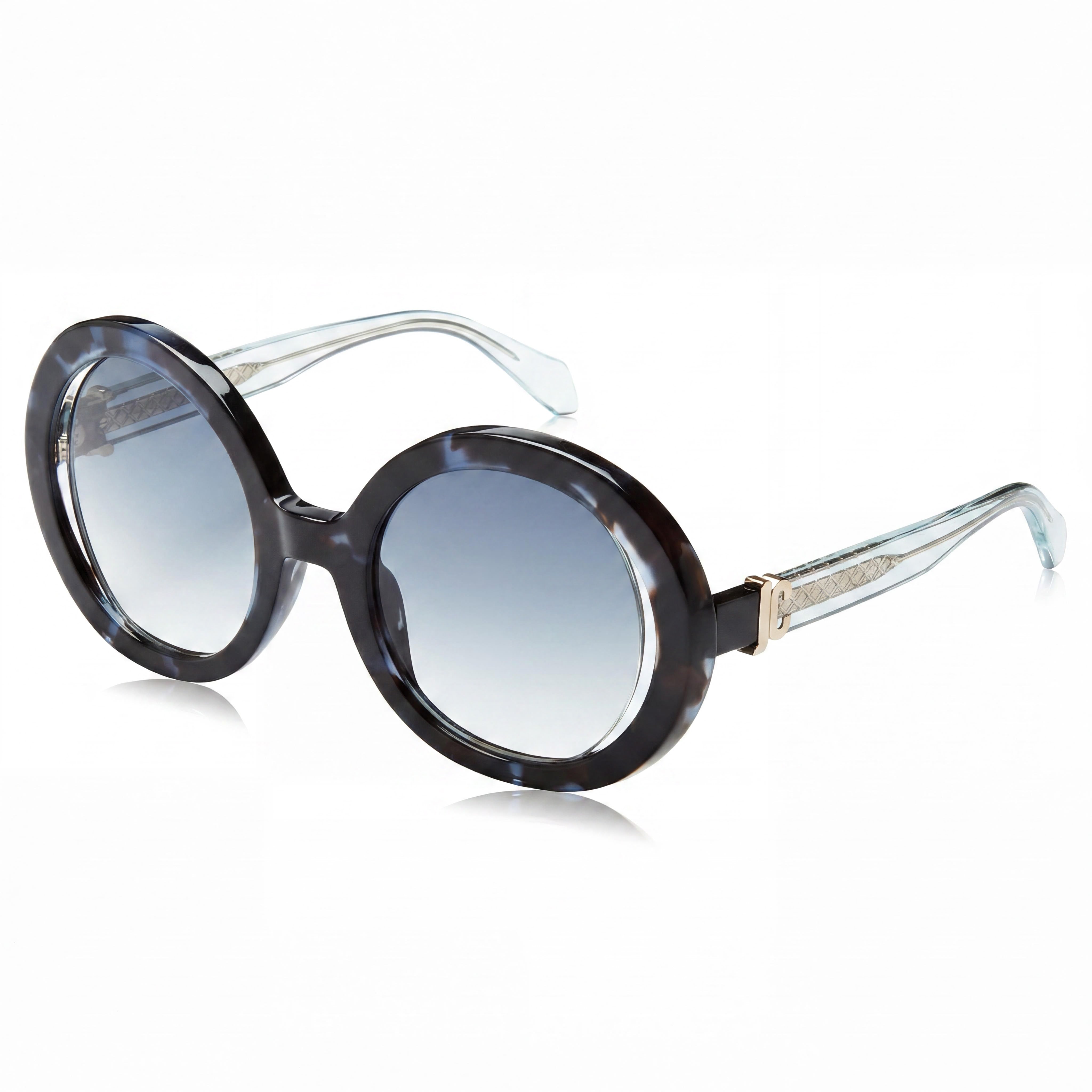 Just Cavalli Casual Women's Blue Havana Metal Acetate Rounded Sunglasses with Smoke Gradient Yellow Lenses UV Protected 58-17-140, Photo 1