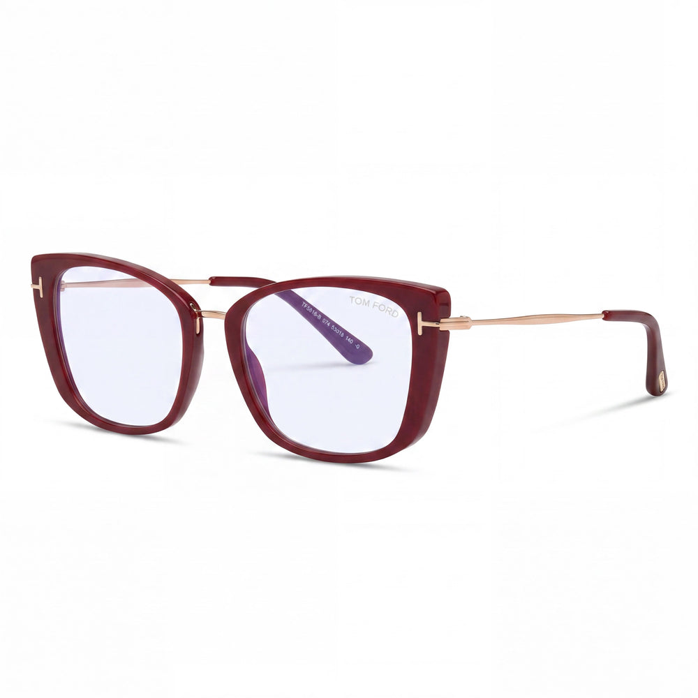Gafas de sol Tom Ford FT5816-B para mujer, de plástico, con montura de ojo de gato y bloqueo de luz azul, color fucsia brillante, oro rosa, 53 mm