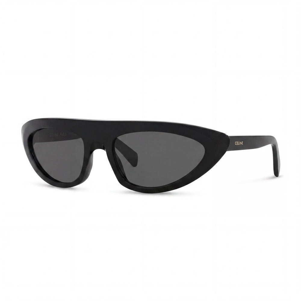 Celine CL40261I Unisex Irregular Shape Black Shiny Acetate Frame with Blue Polyamide Lenses, High Bridge Fit Eyewear