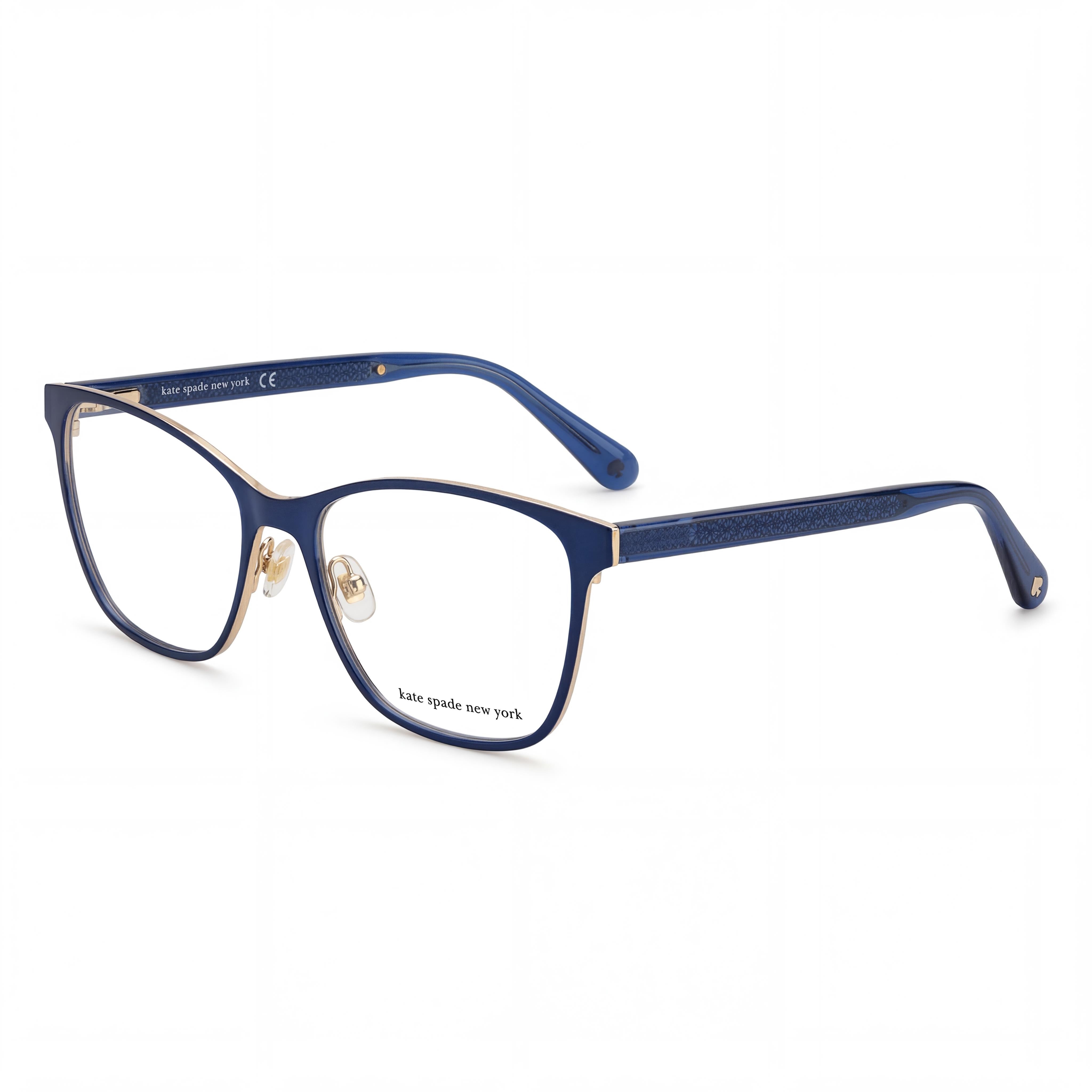 Kate Spade New York Seline Women's Full Rim Rectangle Eyeglasses, Blue Metal Frame, 53mm Lens Width, Photo 1