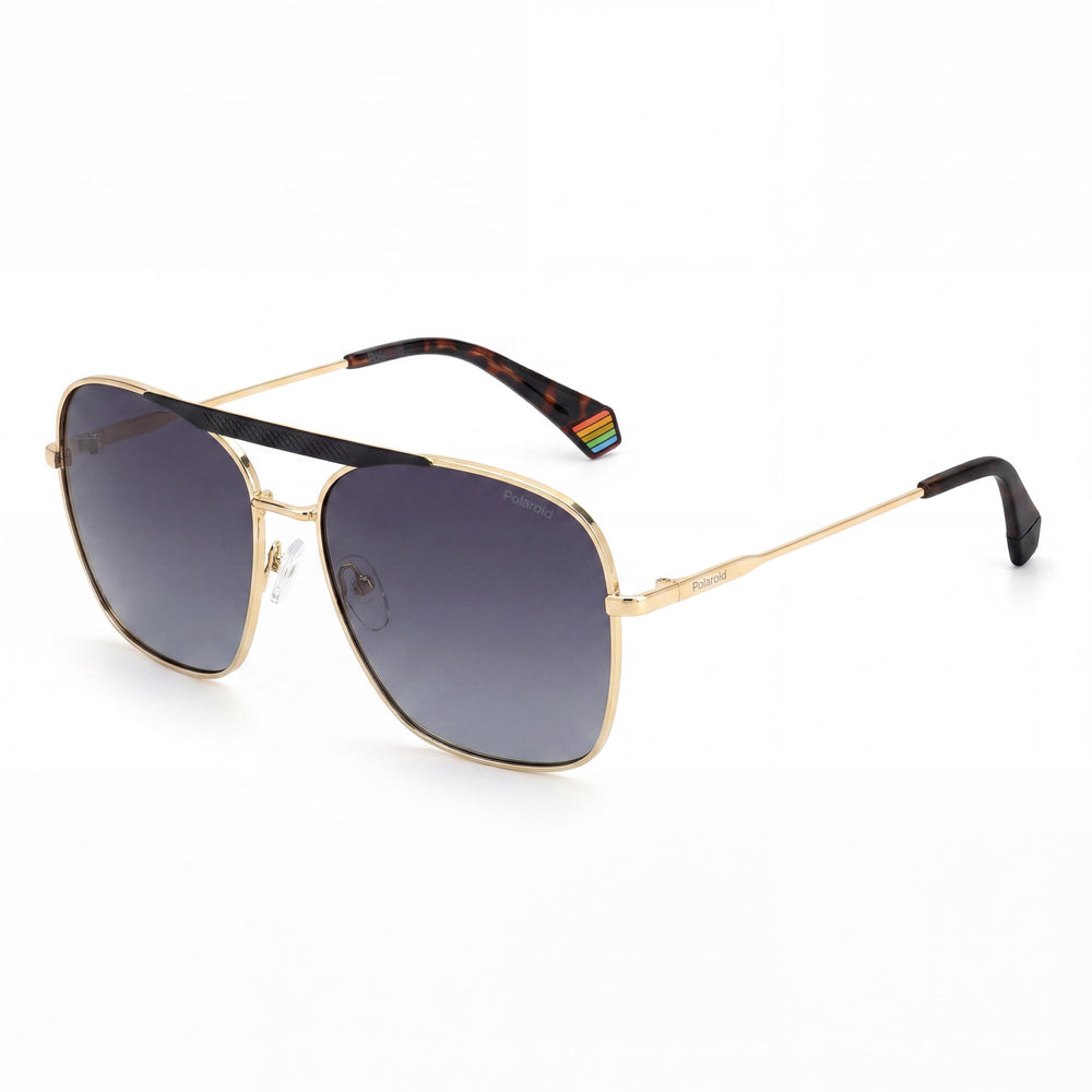 Gafas Polaroid Modern para mujer, de acero inoxidable, mate, negro, dorado y gris, con protección UV 400, talla 59-16-145