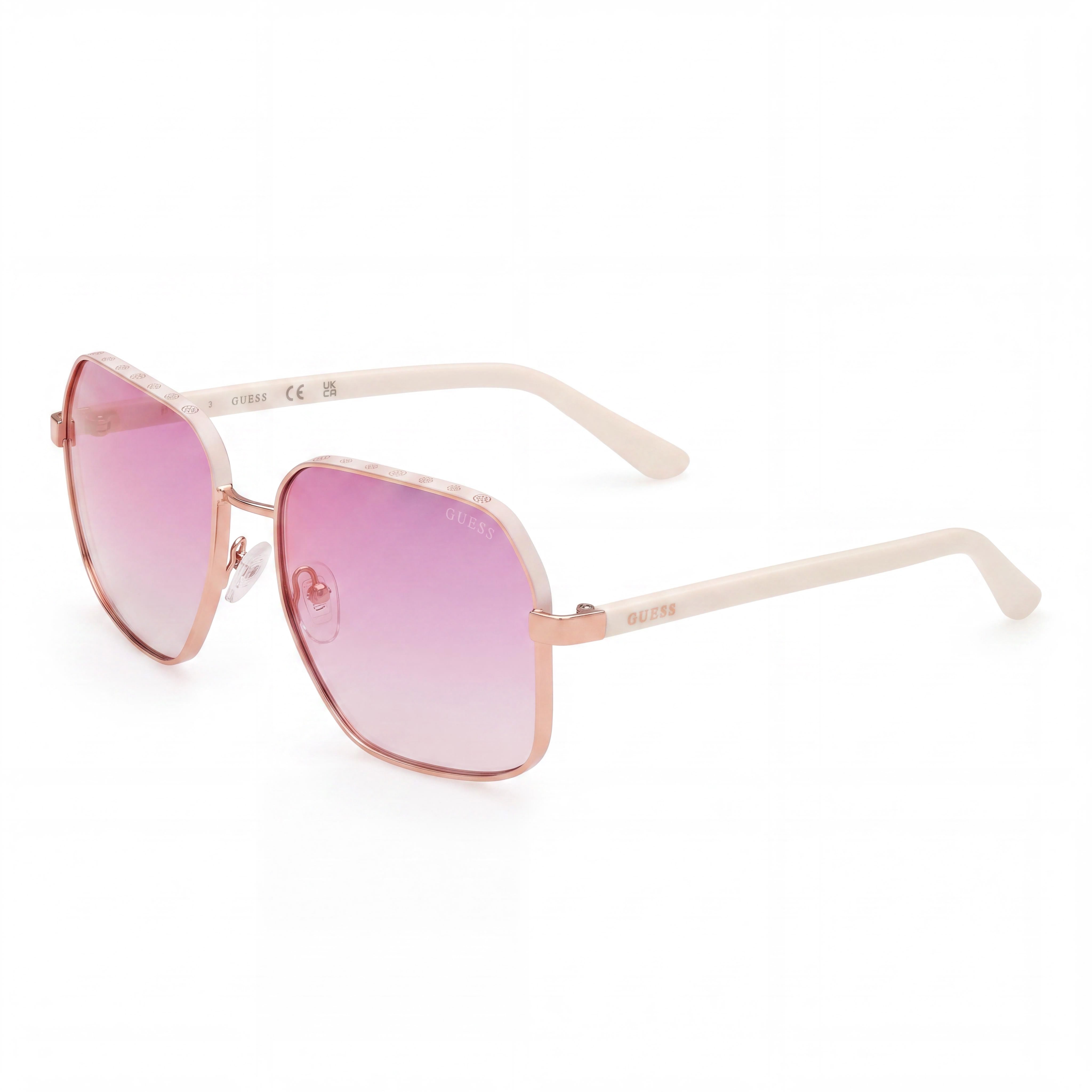 GUESS Katelyn Metal Rim Signature Women's Sunglasses, White Dark Grey Heather, Gradient Mirror Violet, UV Protection, 58mm, Photo 1