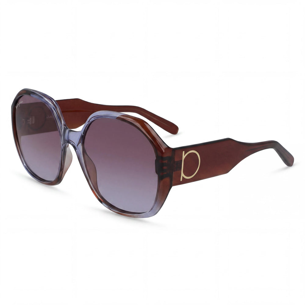Gafas de sol unisex clásicas Salvatore Ferragamo con montura de plástico y protección UV, color violeta y marrón degradado, 60-18-145 mm
