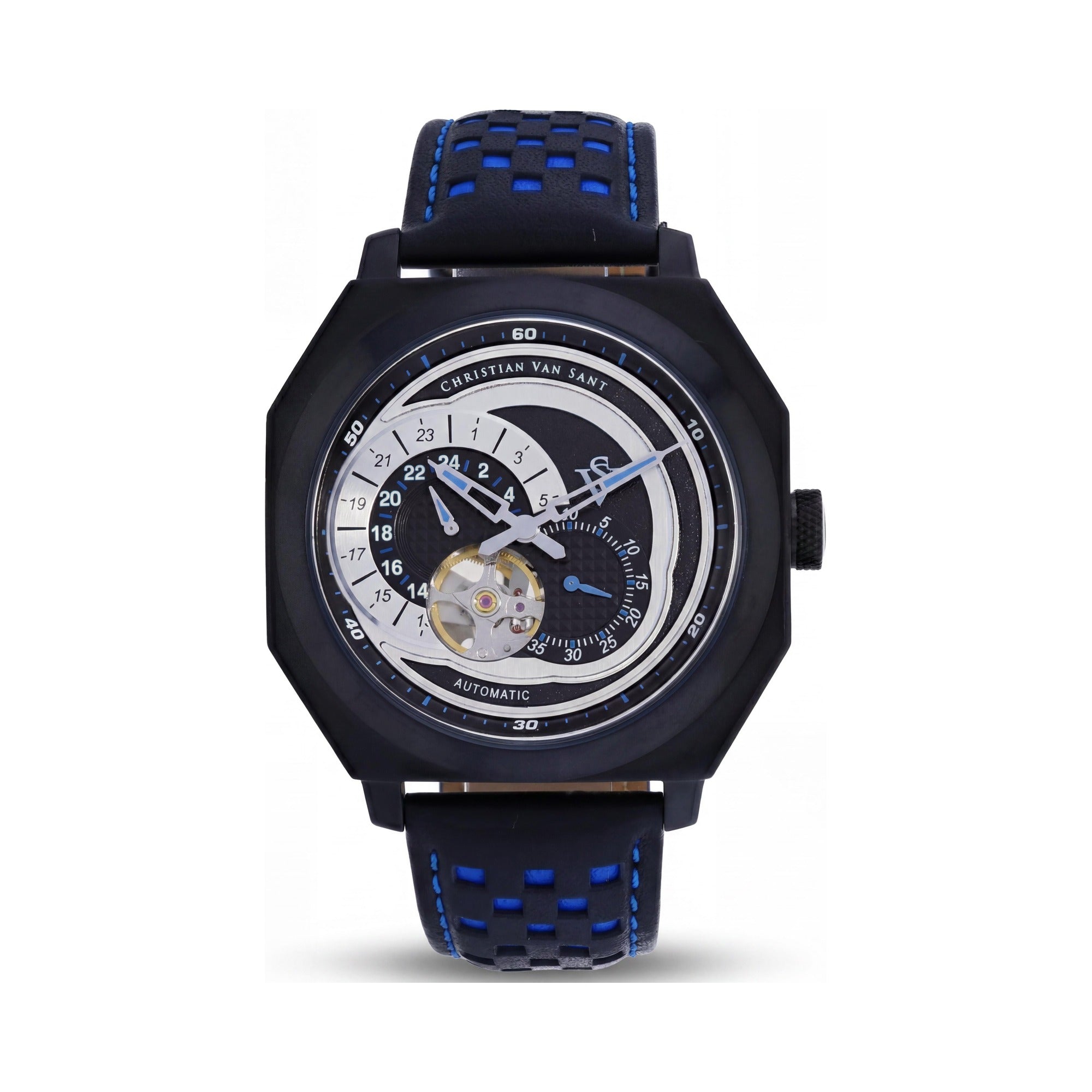 Reloj automático multifunción Christian Van Sant para hombre con caja negra, esfera negra y cristal mineral resistente a los arañazos., Photo 1