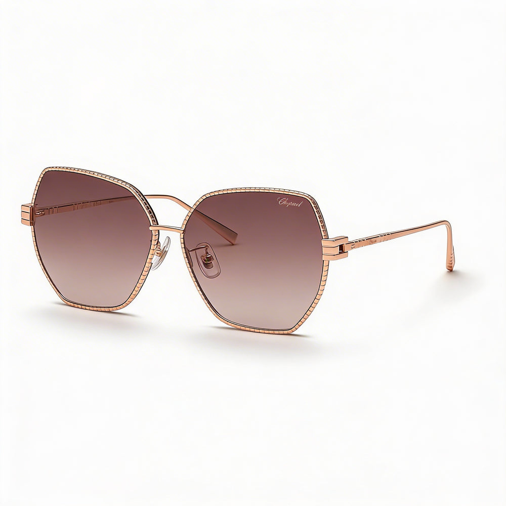 Gafas de sol de mujer Chopard informales, de cobre brillante, oro, titanio, degradado marrón y violeta, 59 mm