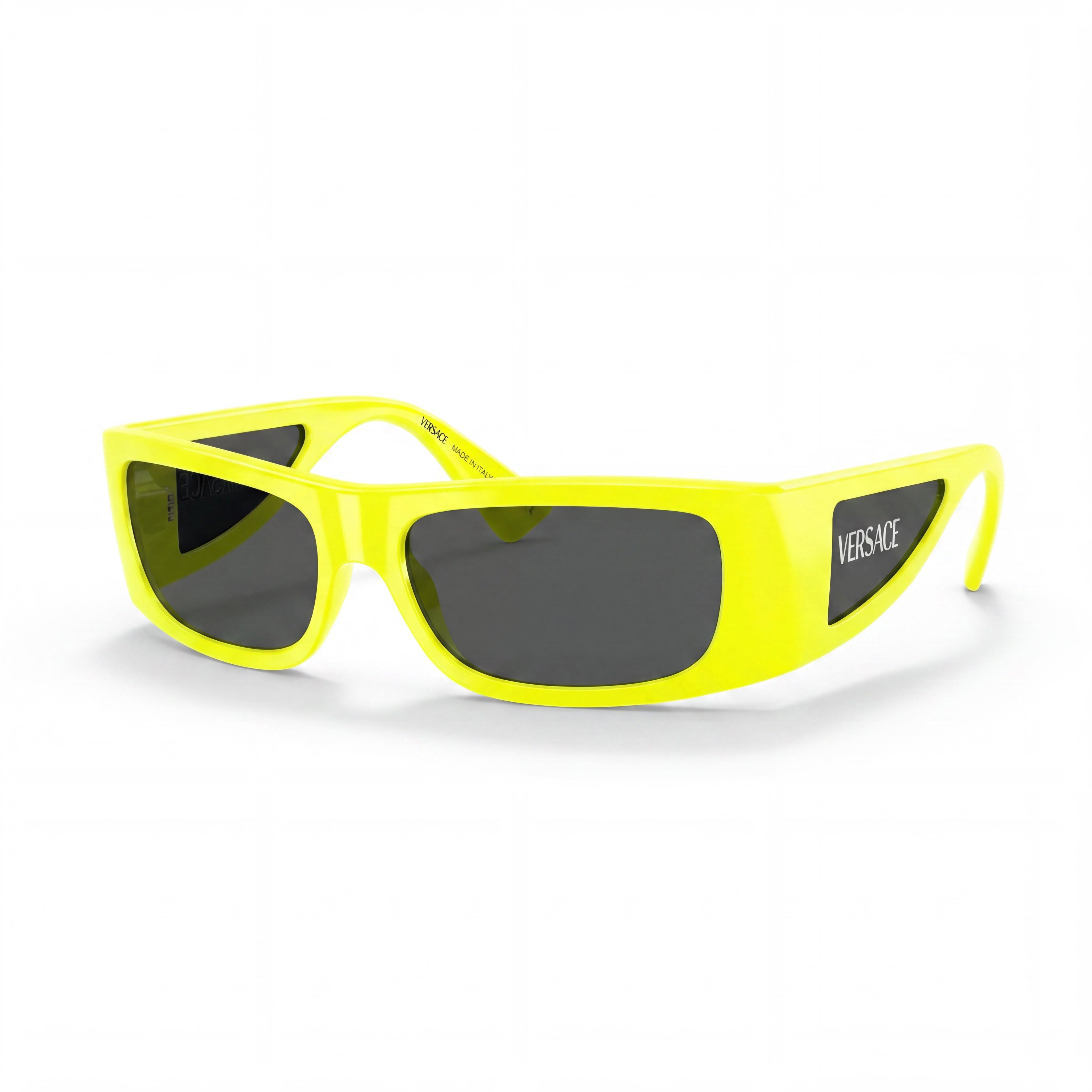 Gafas de sol Versace para hombre con montura de plástico rectangular amarillo flúor y lentes gris oscuro, 100 % protección UV, 57-16-135 mm, Photo 1
