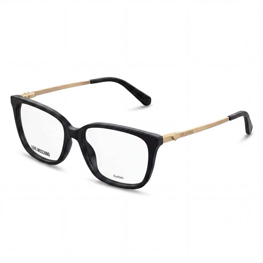 Gafas de moda Love Moschino para mujer, diseño de corazón 3D, rectangulares, de acetato y metal, color negro, 52 mm