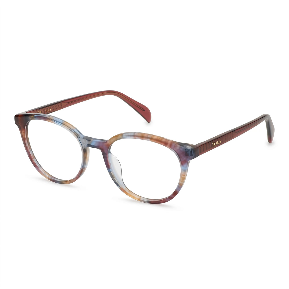 Gafas de vista TOUS Classic para mujer de acetato de celulosa, montura de rayas rojas celestes, lentes transparentes, 51-18-135