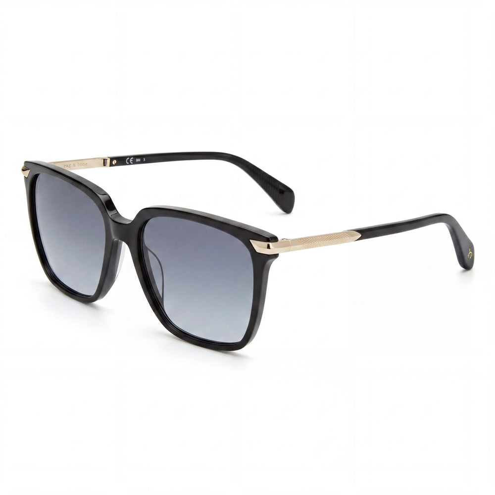 Gafas de sol cuadradas no polarizadas de acetato negro para mujer de Rag & Bone Modern Rnb1066/s, 55 mm