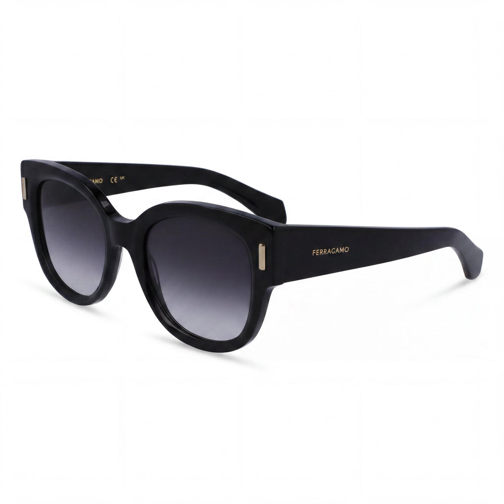 Gafas de sol casuales Salvatore Ferragamo SF2007S de acetato negro con protección UV degradado gris para mujer, 51 mm
