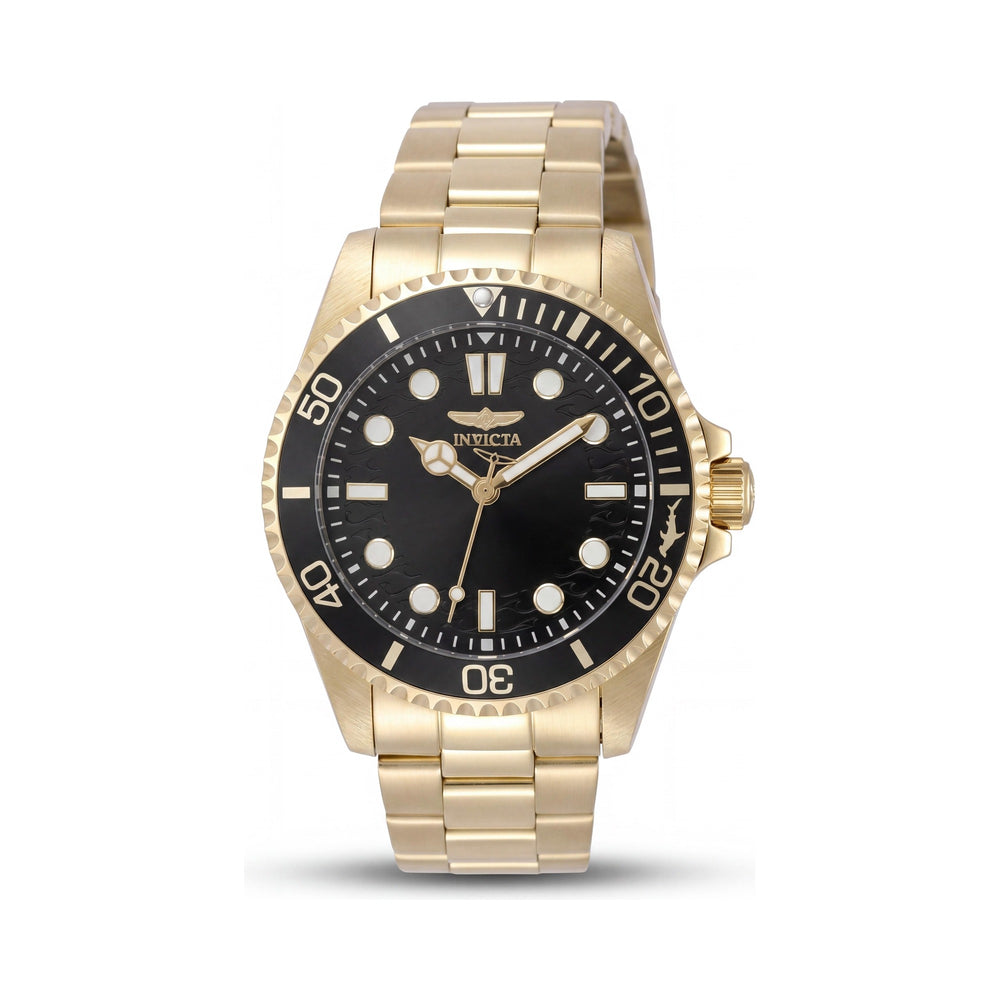 Invicta Pro Diver 49701 Unisex Gold Stainless Steel Black Dial Quartz Watch 10 Bar Water Resistant 43mm