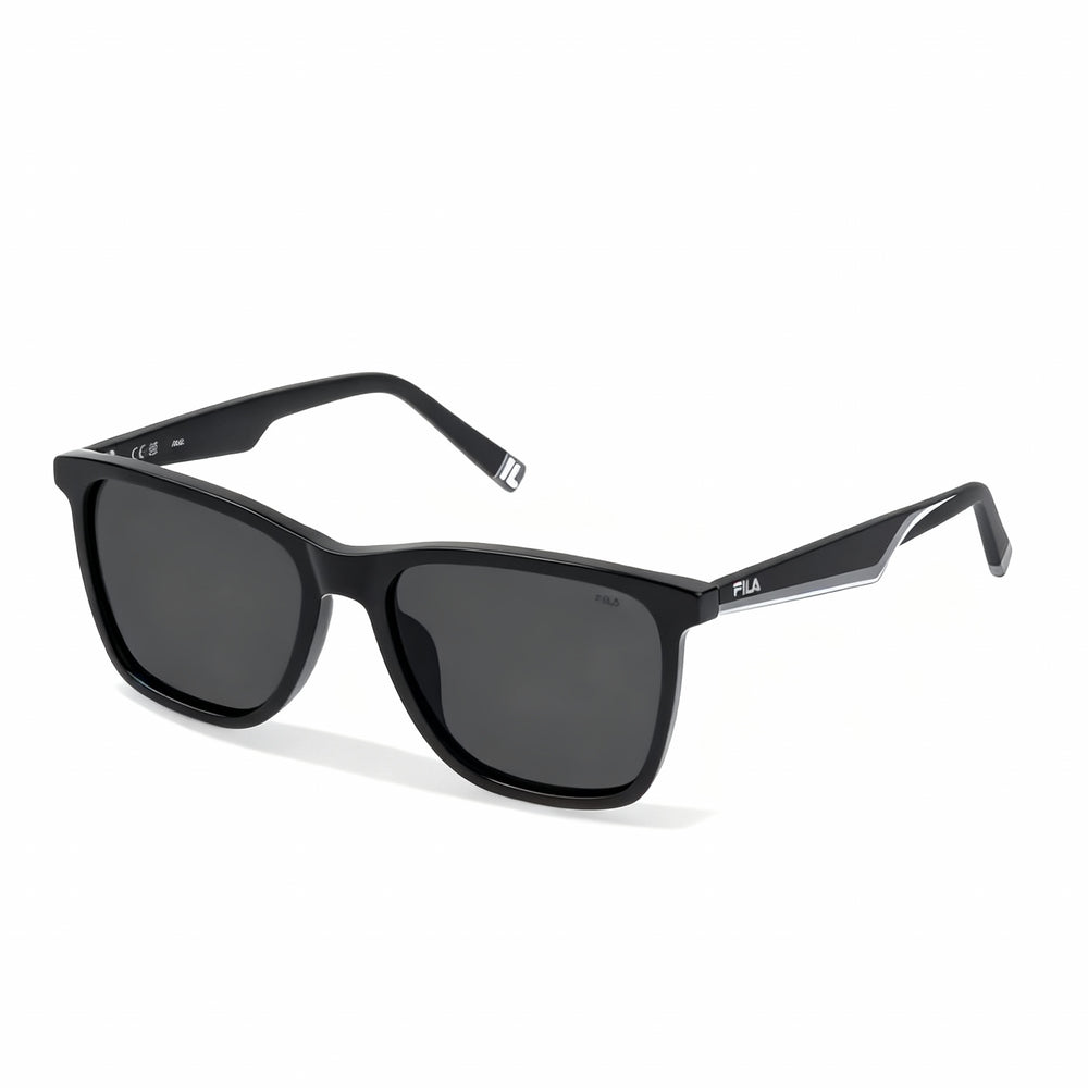 Fila Casual Men's Shiny Black Acetate Frame Sunglasses with Smoke Non-Polarized UV Protected 56mm Lenses