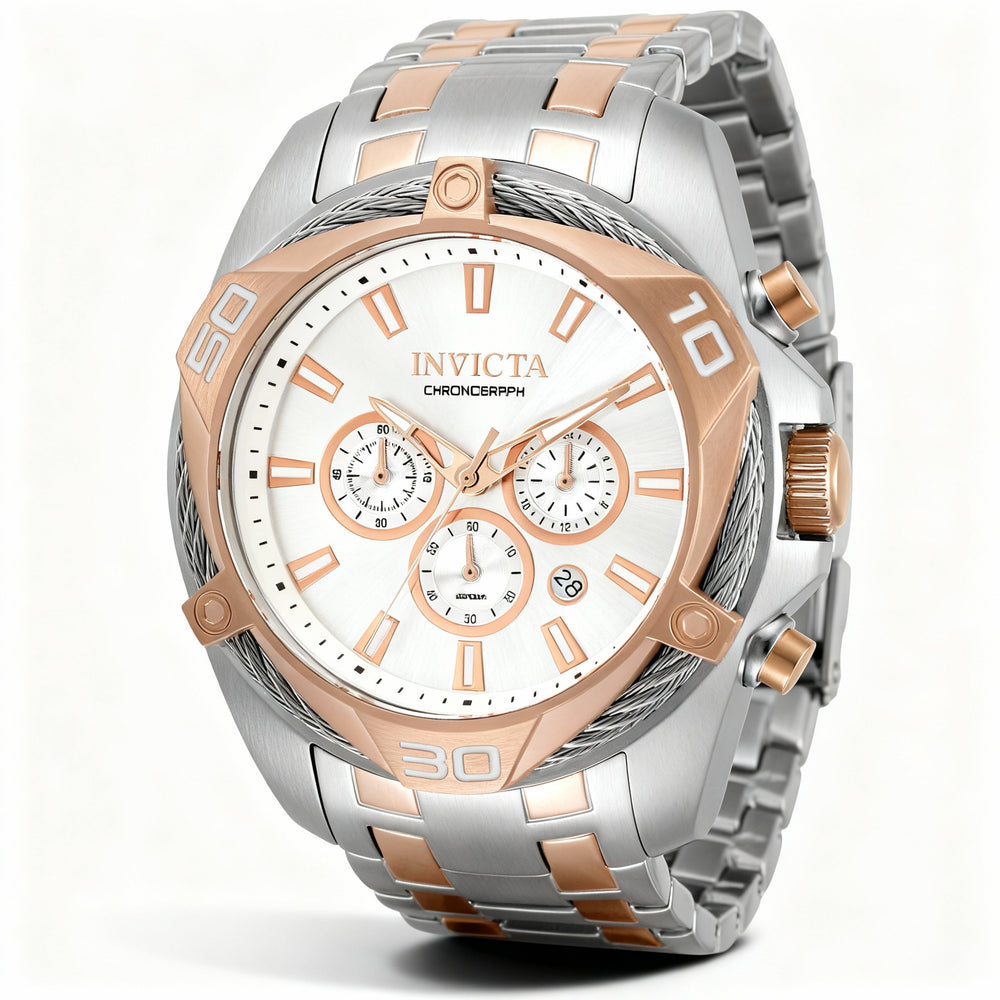 Reloj de cuarzo Invicta Bolt Chronograph para hombre, de acero inoxidable, bicolor, plateado y oro rosa, de 50 mm