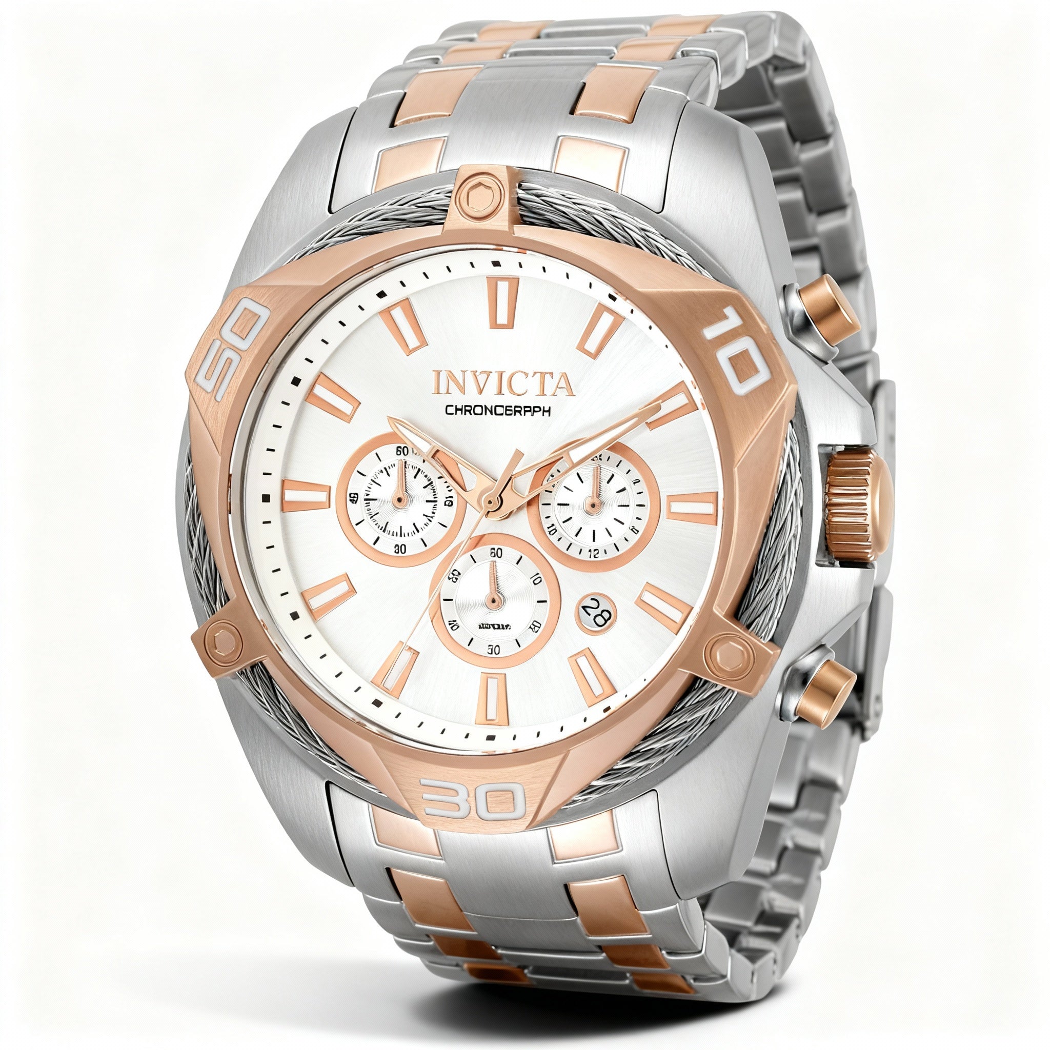 Invicta Bolt Chronograph Men's Silver & Rose Gold Two-Tone Stainless Steel Quartz Watch 50mm