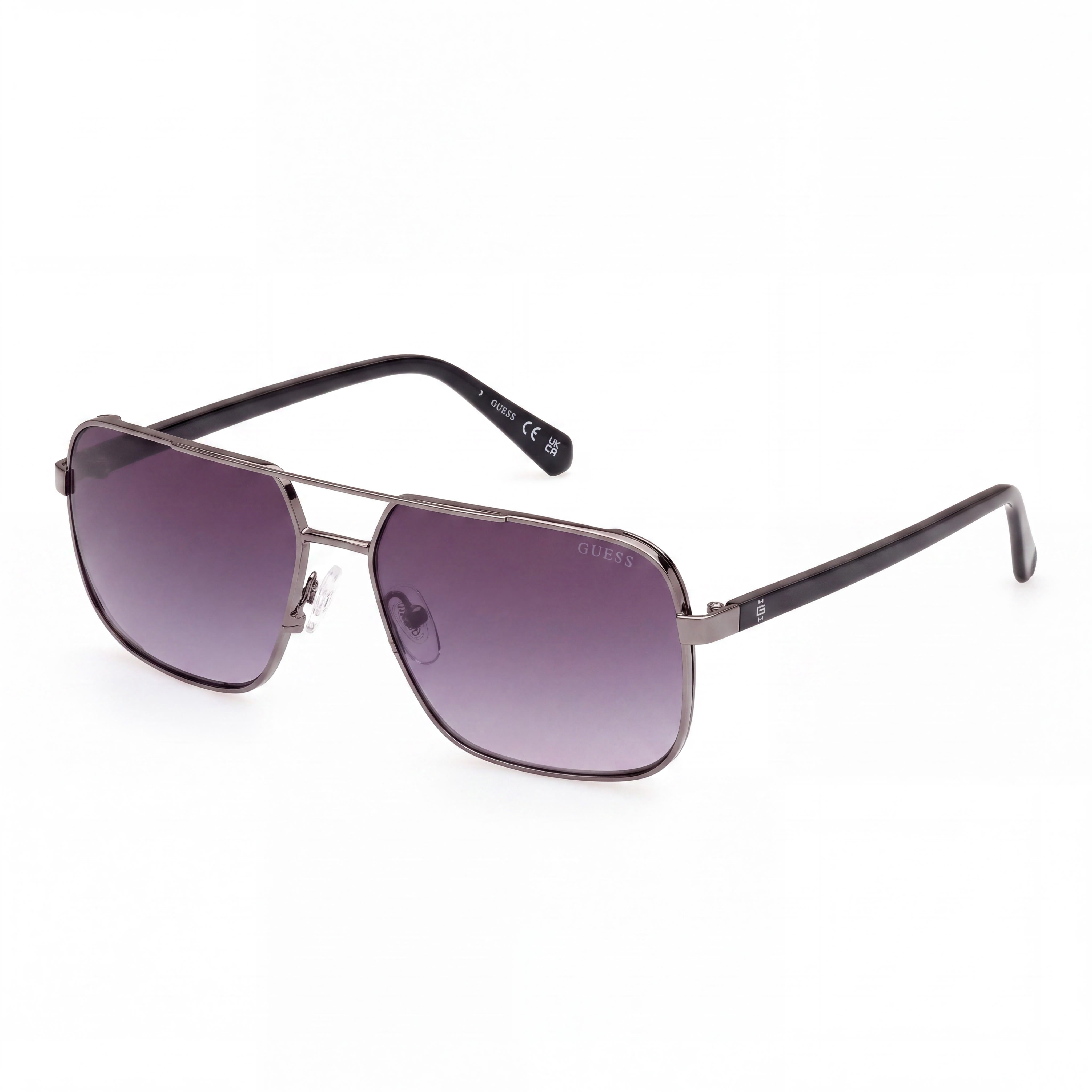 Gafas de sol de metal Stefan Navigator para mujer GUESS, gunmetal brillante, efecto degradado humo, protección UV 58-14-140 mm, Photo 1