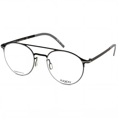 Flexon B2003 Unisex Eyeglasses featuring Black Acetate Frame, Polycarbonate Non-Polarised Lenses, and a size of 52-20-145.