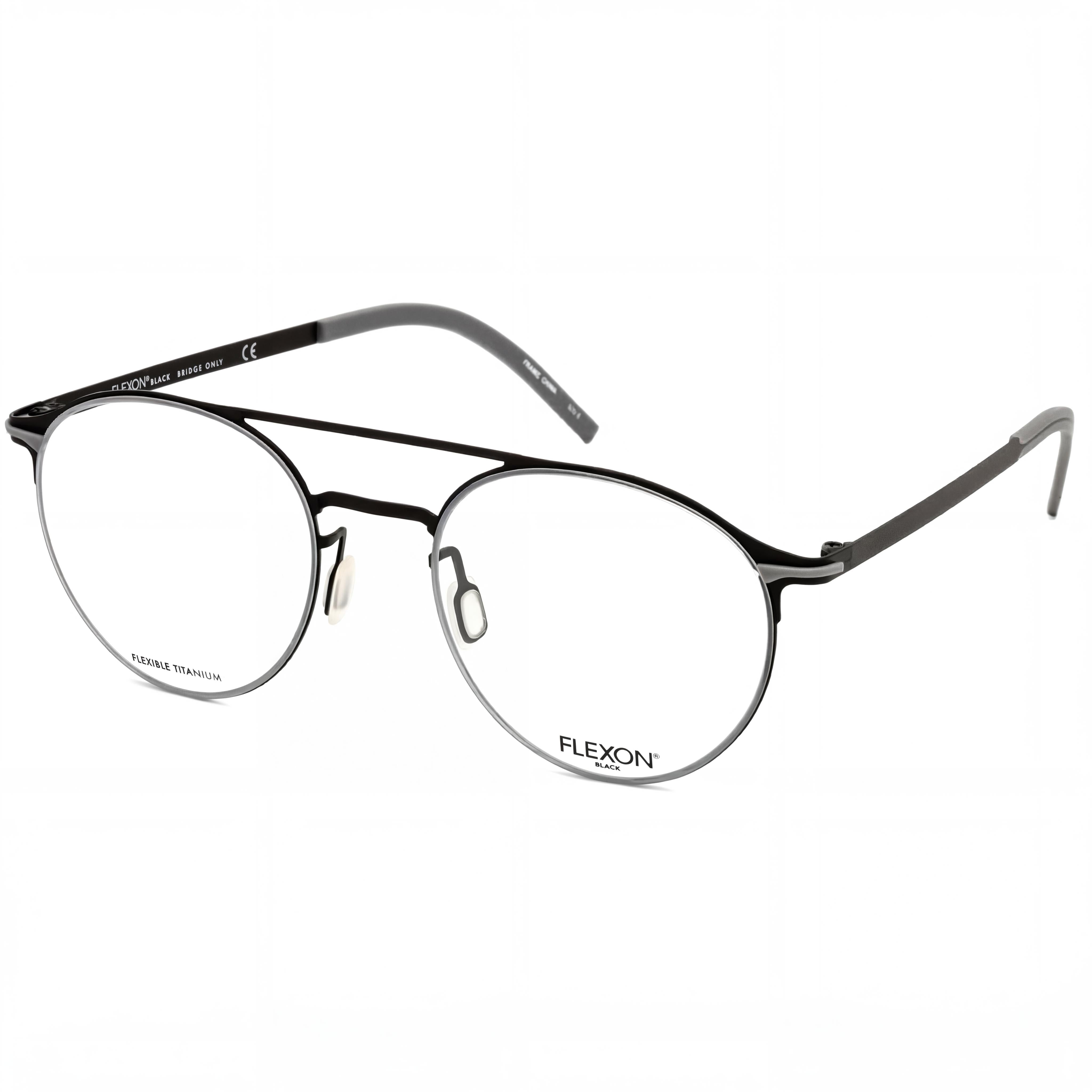Flexon B2003 Unisex Eyeglasses featuring Black Acetate Frame, Polycarbonate Non-Polarised Lenses, and a size of 52-20-145., Photo 1