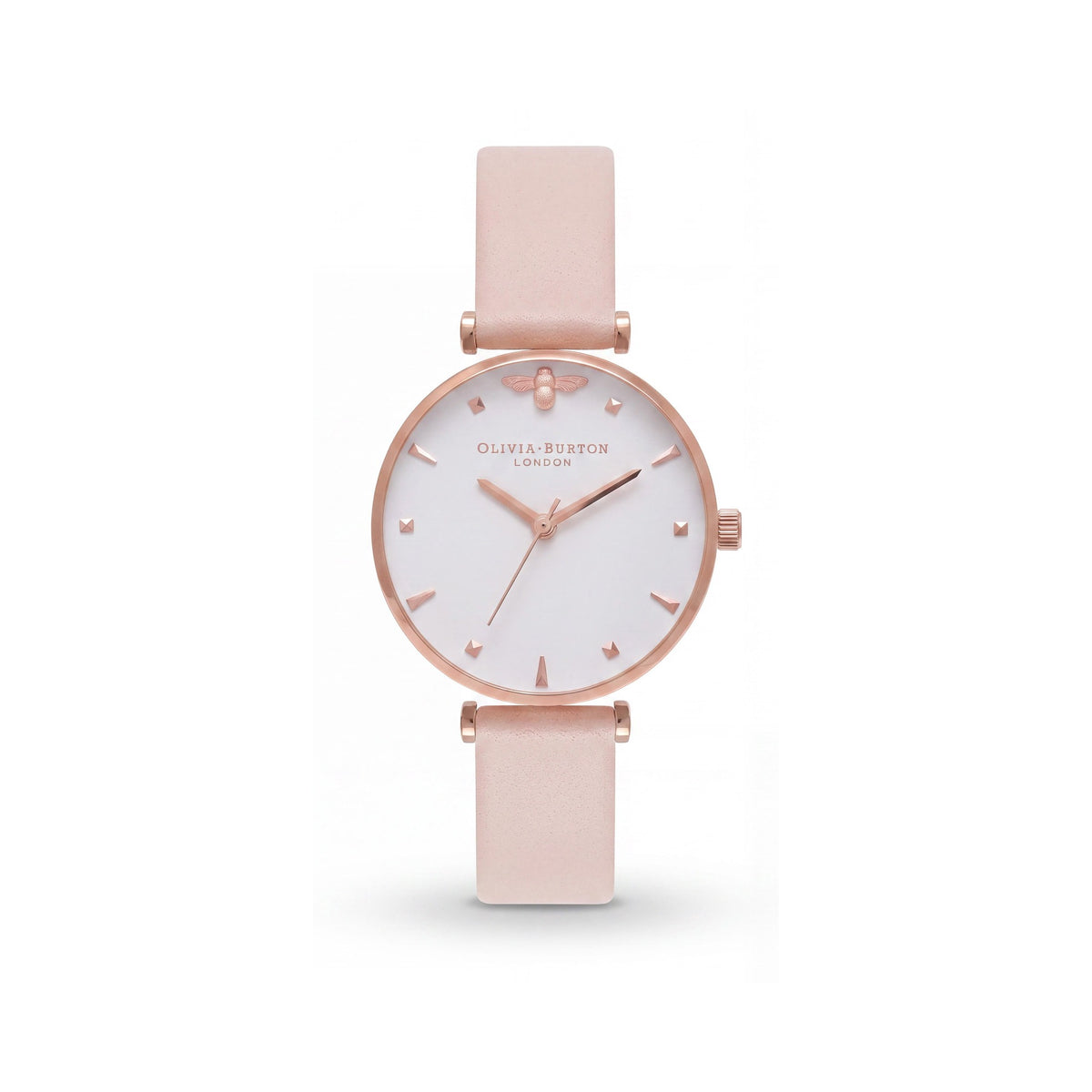 Reloj de mujer Olivia Burton de 30 mm, correa de piel nude peach, esfera blanca y caja de acero inoxidable oro rosa, Photo 1