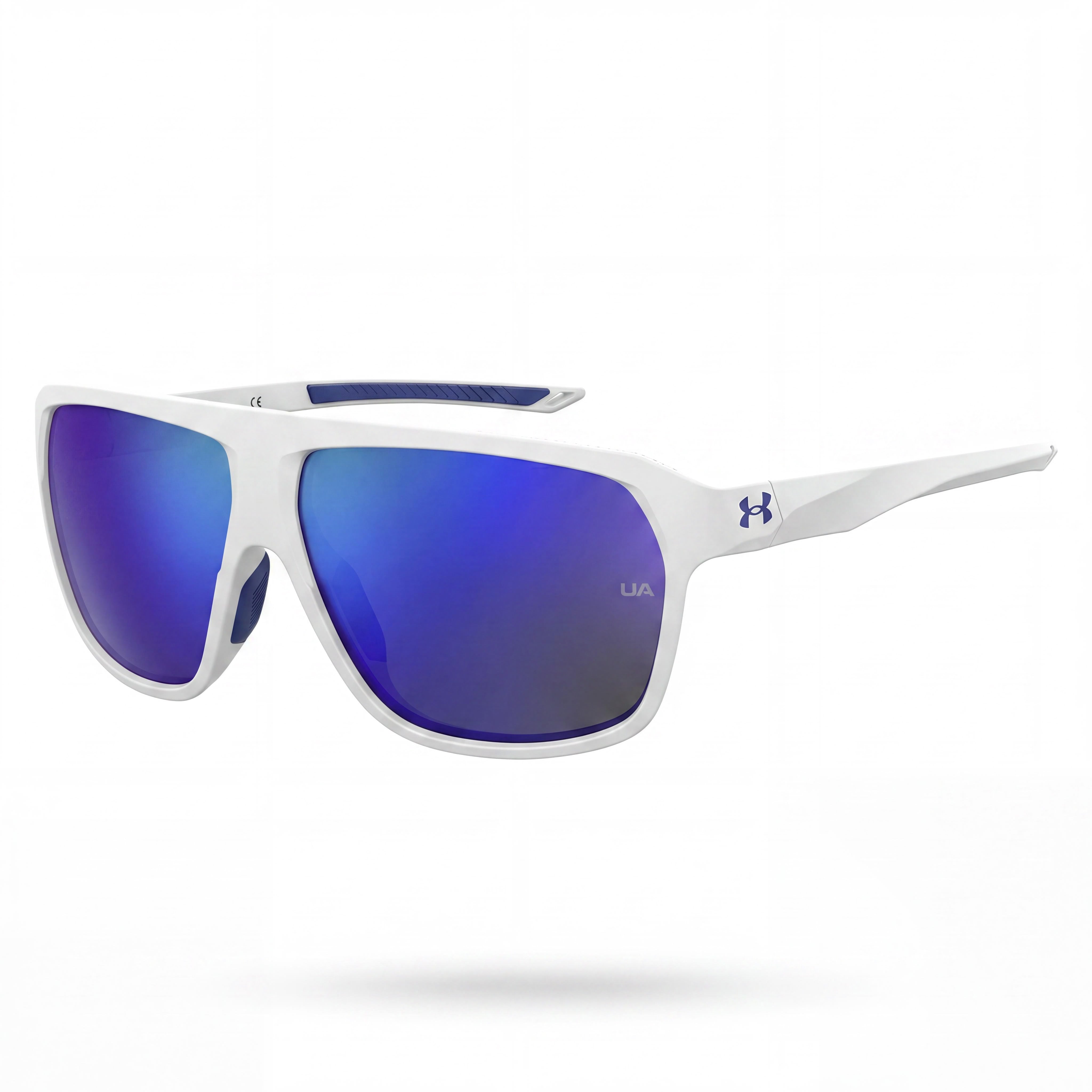 Under Armour Dominate Unisex Rectangular Sunglasses, Matte White Blue Polyamide, Mirrored Non-Polarized UV 62mm, Photo 1