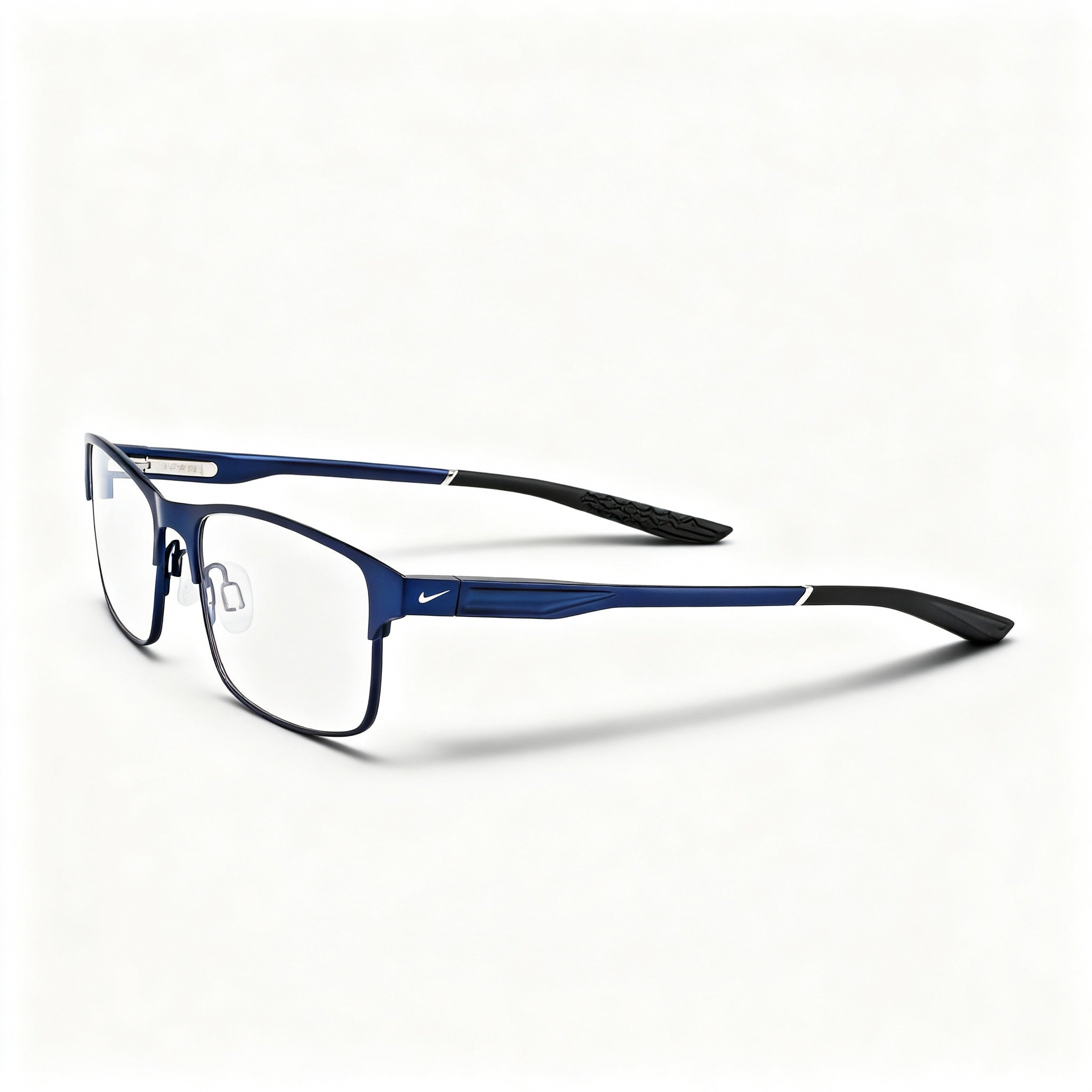 Nike 8046 Modern Unisex Metal Full Rim Rectangle Eyeglasses, Satin Navy Black, Clear Polycarbonate, 54mm
