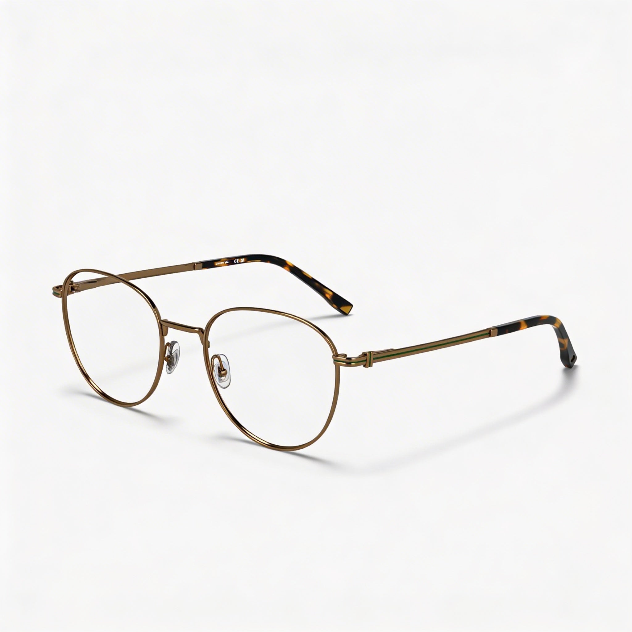 Gafas Lacoste Modern unisex de montura metálica ovalada con lentes de plástico en color oro ámbar (lente de 52 mm, puente de 20 mm, patilla de 145 mm), Photo 1