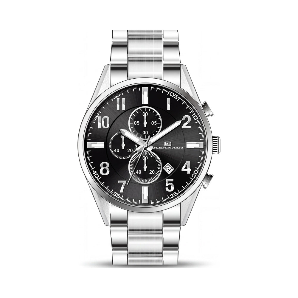 Reloj Oceanaut OC5851 para hombre con esfera negra, caja y brazalete de acero inoxidable, movimiento de cuarzo y resistencia al agua de 10 ATM (100 metros)